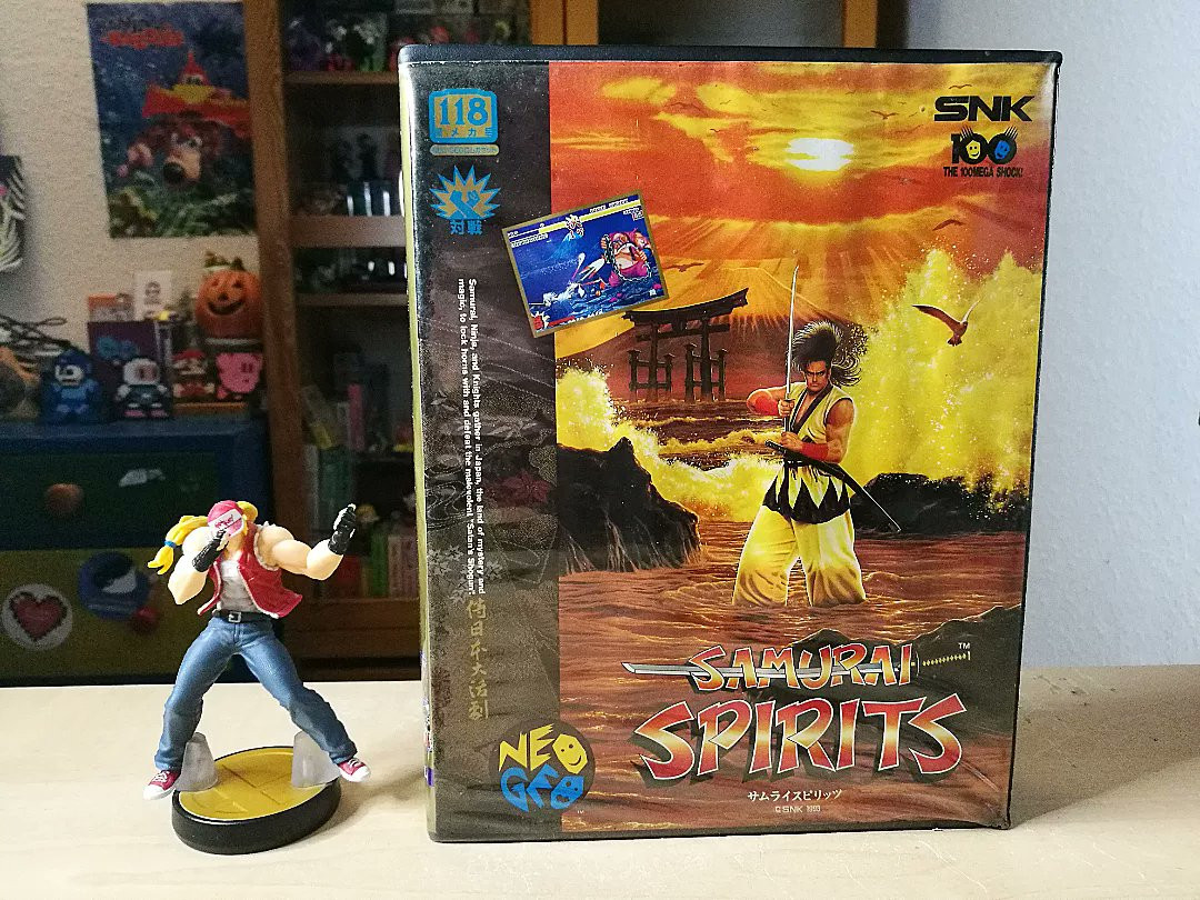 Samurai Spirits aka Samurai Shodown OVP Frontseite.
Links daneben ist eine Terry Bogard Amiibo Figur.