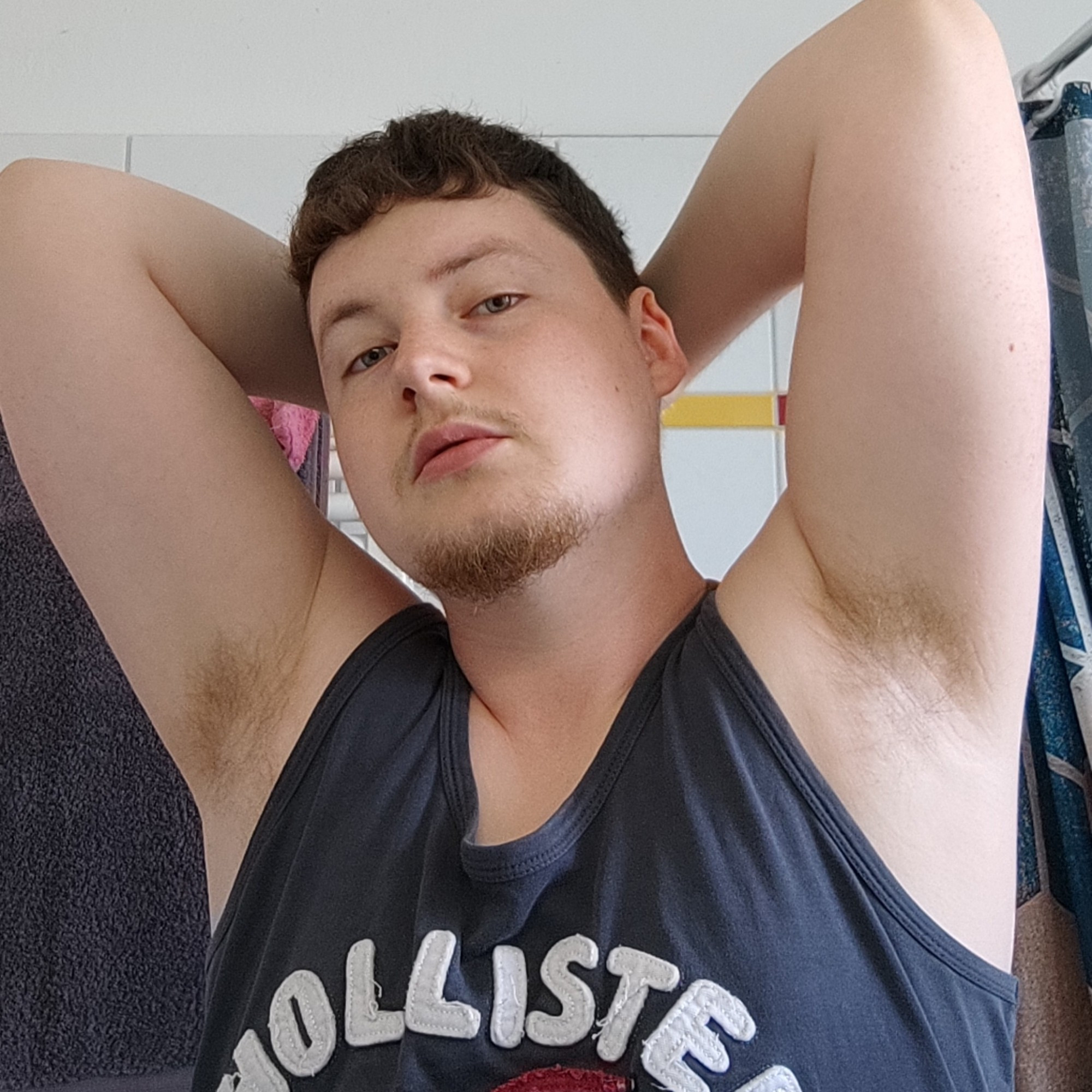 Showing off both my hairy pits in a tank top