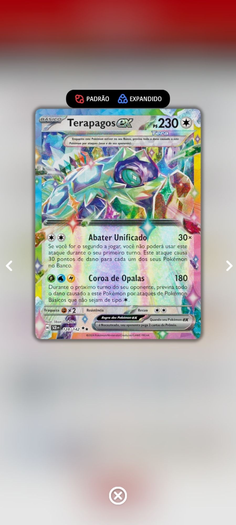 Carta de Pokémon TCG com efeitos arco-íris de Terapagos ex