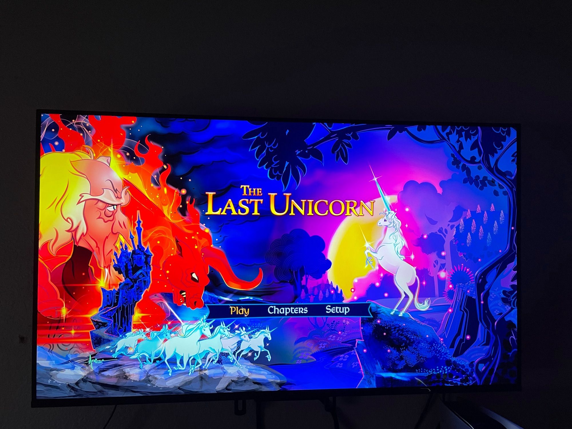 The menu screen of the rankin bass adaptation of The Last Unicorn