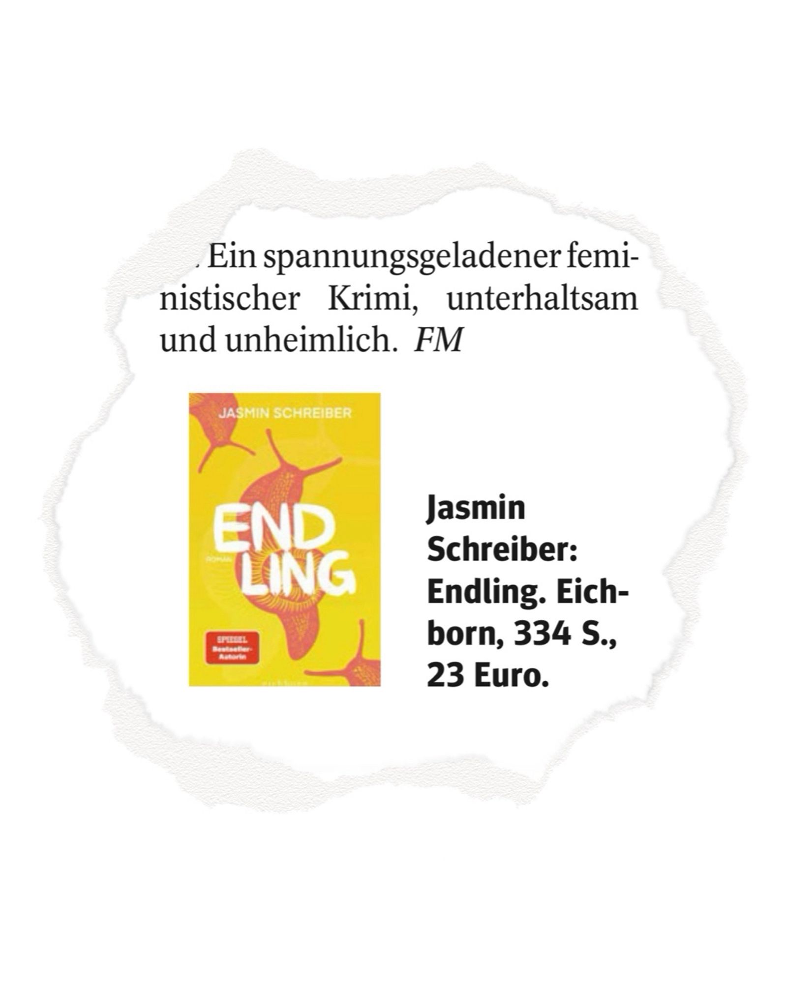 Ausschnitt aus der Berliner Zeitung: ein spannungsgeladener und feministischer Krimi, unterhaltsam und unheimlich.