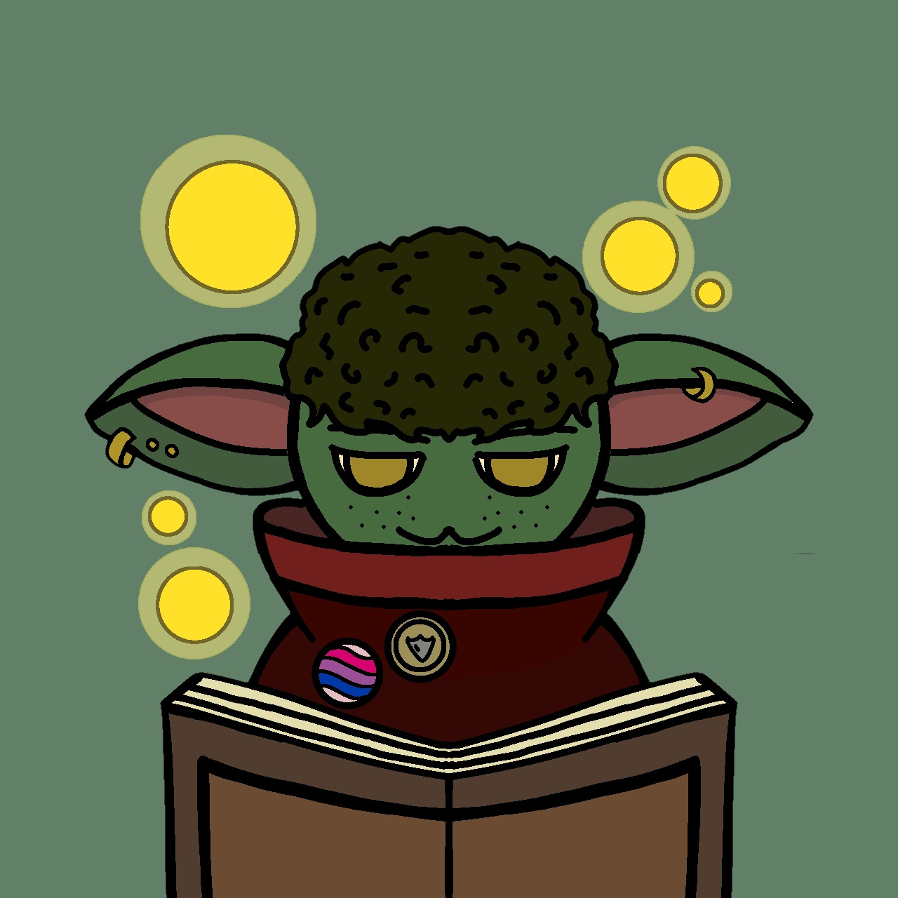 Um desenho de uma goblin jogadora de rpg, a parte do rpg e bem escondidinha kk