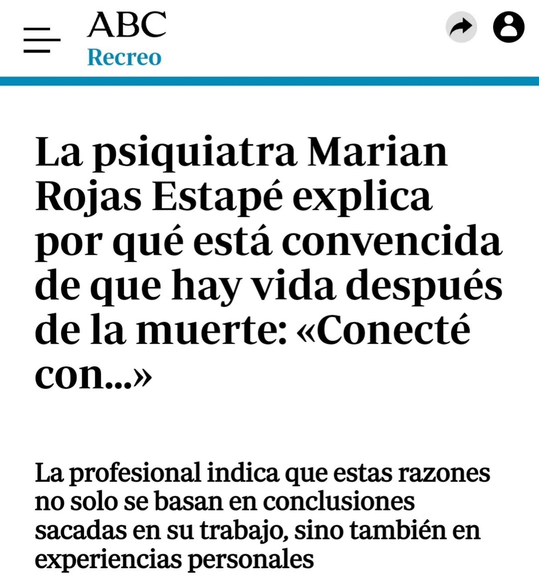 La psiquiatra Marian
Rojas Estapé explica
por qué está convencida
de que hay vida después
de la muerte: <Conecté
con...>
La profesional indica que estas razones
no solo se basan en conclusiones
sacadas en su trabajo, sino también en
experiencias personales