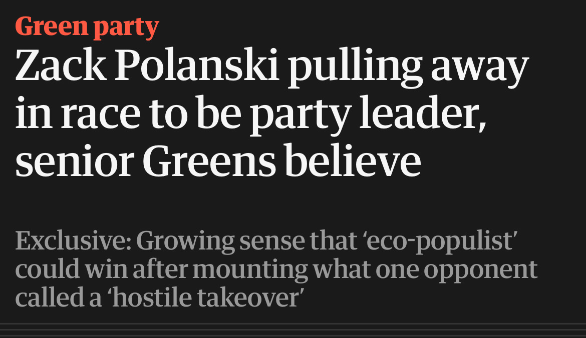 Green party
Zack Polanski pulling away in race to be party leader, senior Greens believe
Exclusive: Growing sense that 'eco-populist' could win after mounting what one opponent called a 'hostile takeover'