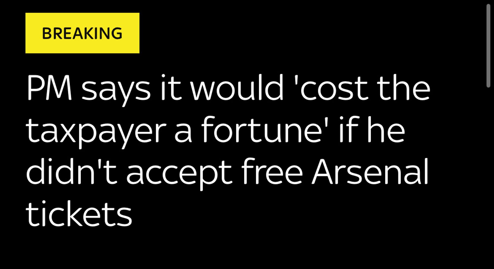 PM says it would 'cost the taxpayer a fortune' if he didn't accept free Arsenal tickets