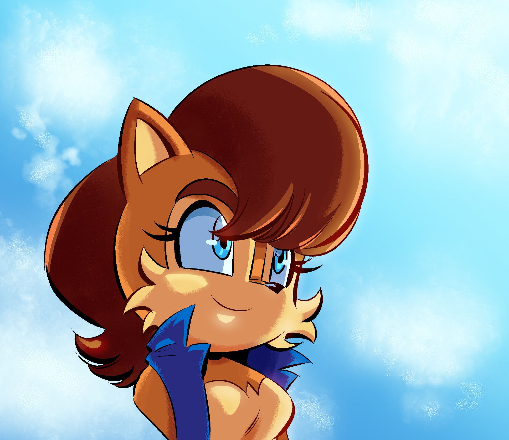 An illustration bust of Sally Acorn, looking up at the blue skies. (Sonic the Hedgehog)