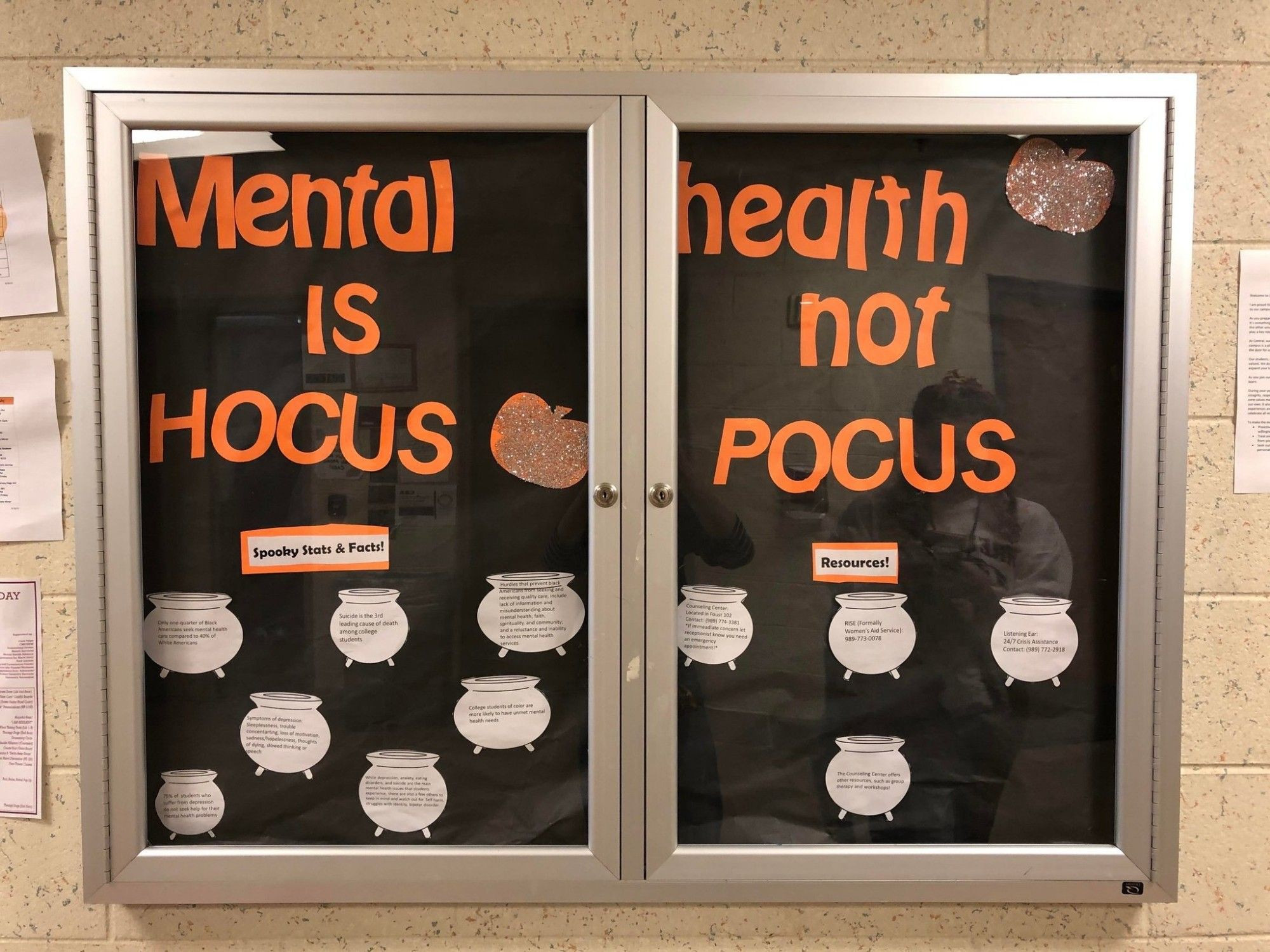 blackboard showing mental health is not hocus pocus being weirdly divided in the middle