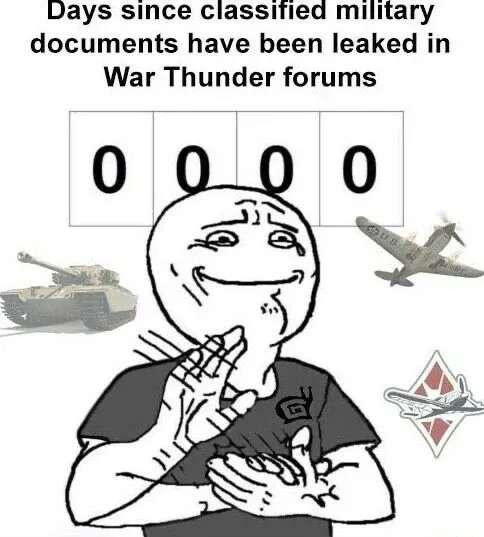 clapping man captioned days since classified military documents have been leaked in the warthunder forum showing a clock ar 0 days