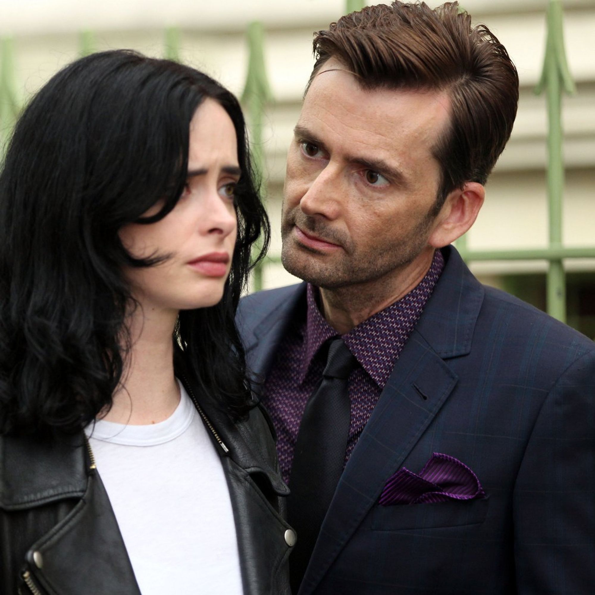 david tennant as the villain of netflix hit series Jessica Jones looking very mad