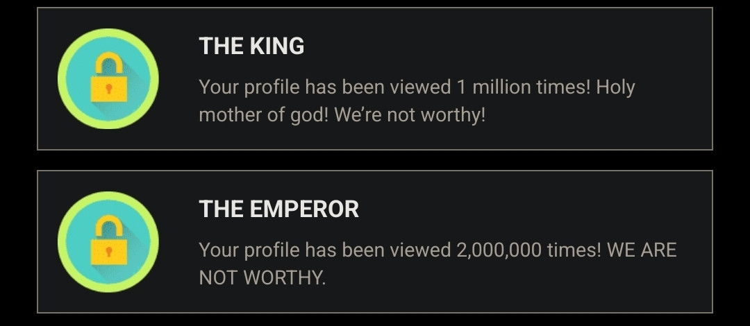 screenshot of two achievements from a certain website 