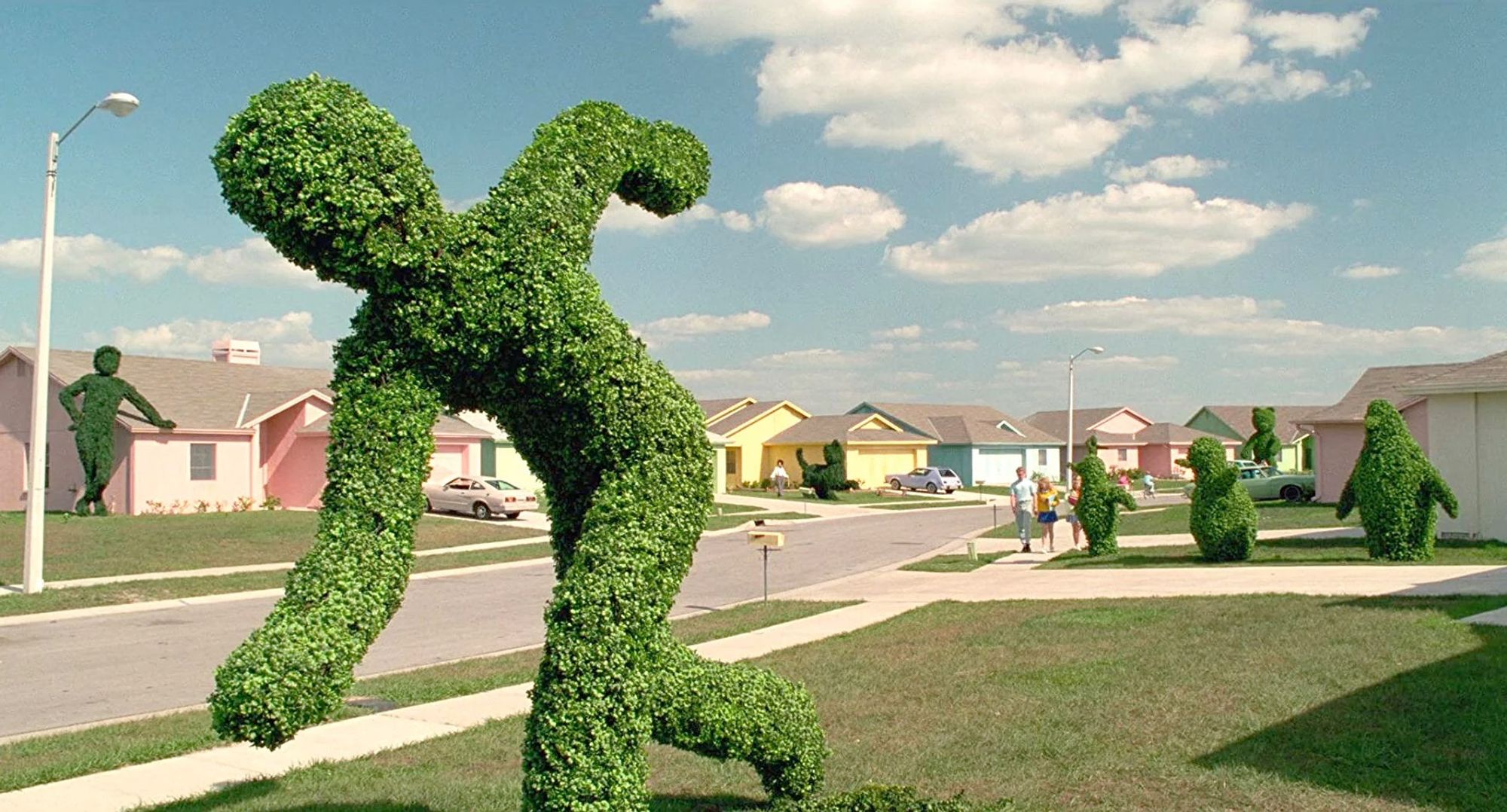 Suburban topiary figures from Edward Scissorhands.