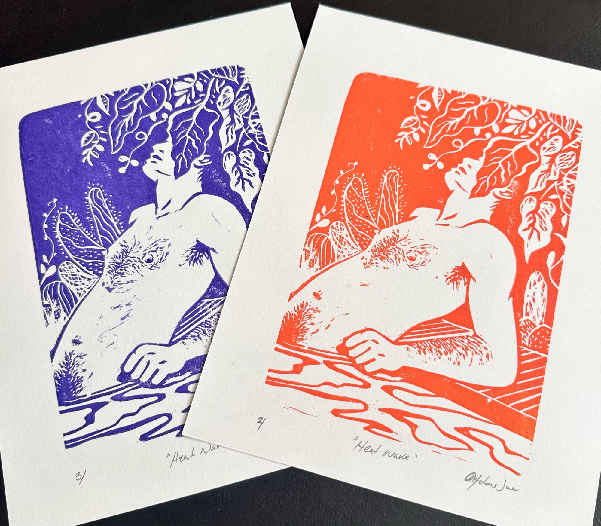 Linocut prints by October Joe. On sale as a timed edition print. #queerart #gayartist #eroticartist #linocutprint