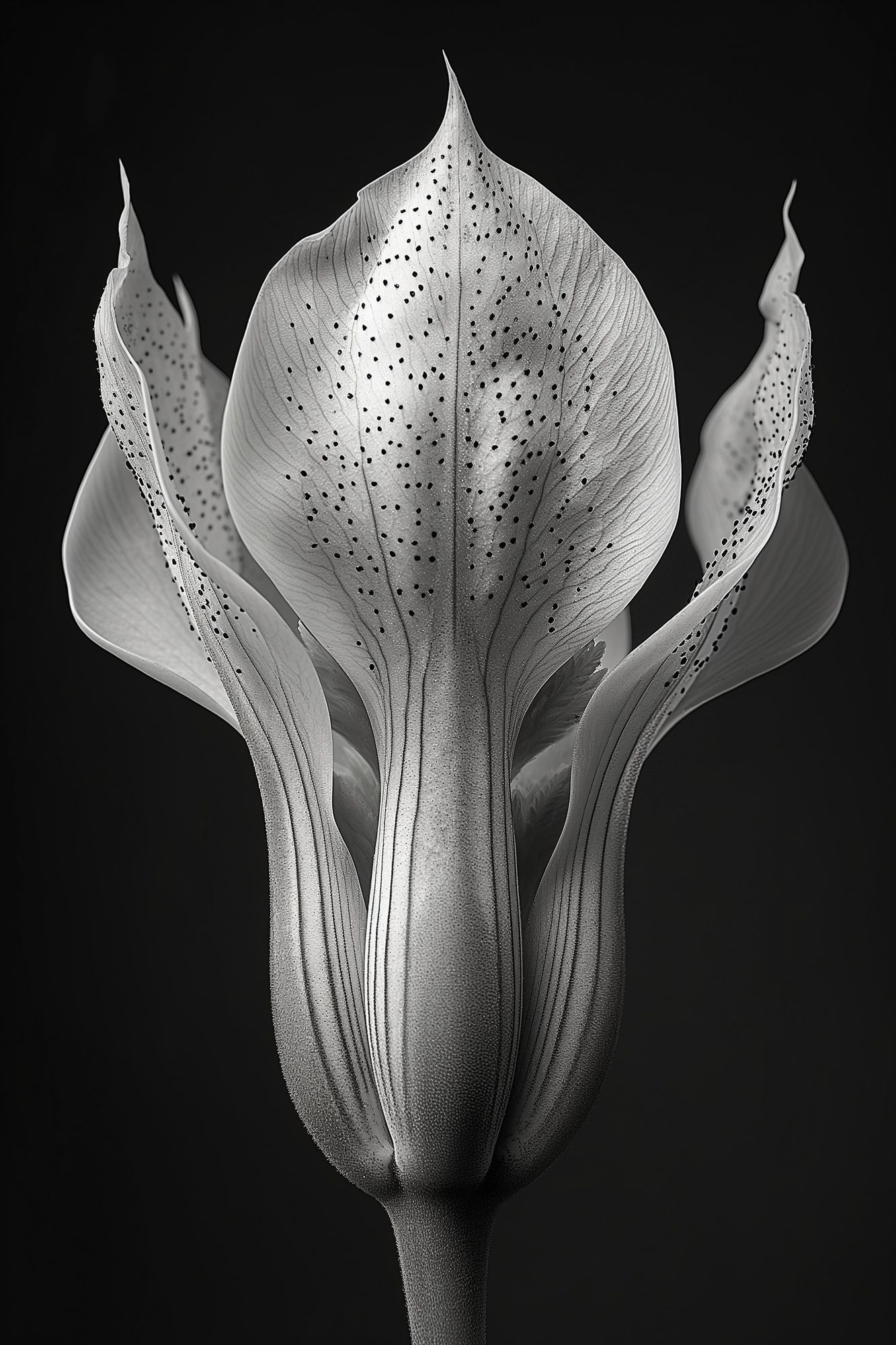 Embrace the beauty in the details 🌟 This flower proves that sometimes, the smallest spots make the biggest impression. Nature knows how to craft perfection in every petal. 🖤🌸 #FlowerMagic #NatureLovers #ArtPhotography #BlackAndWhite #InstaGood #PhotoOfTheDay