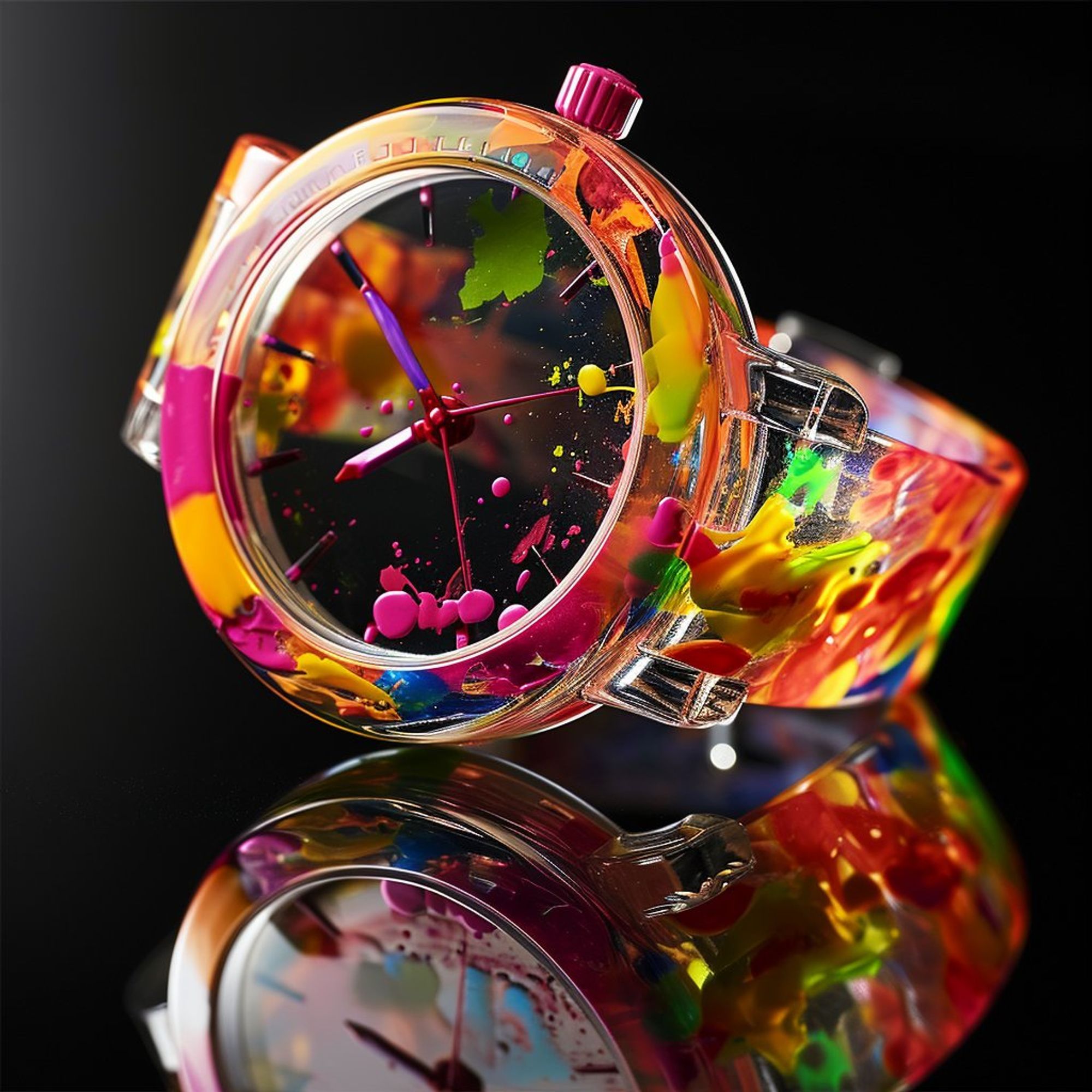 Who needs a traditional timepiece when you can wear a walking art gallery on your wrist? Embrace the colors, embrace the vibes, embrace the moment! 🌈⌚#ColorSplash #TimeToShine #ArtInMotion