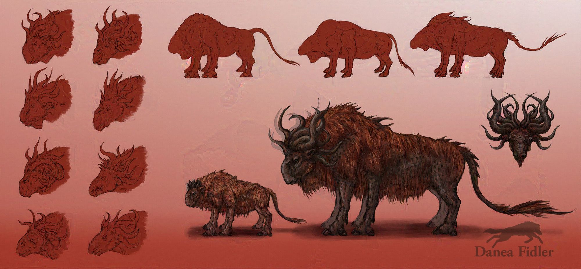 Wuukor red moon buffalo/ bison creature concept from Critical Role.