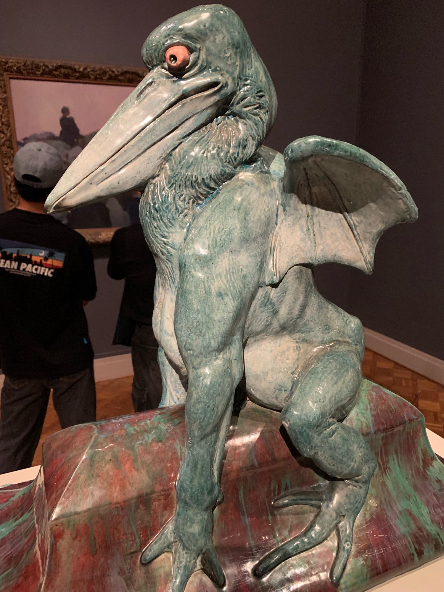 Sculpture of a pelican who didn’t skip arm day.]