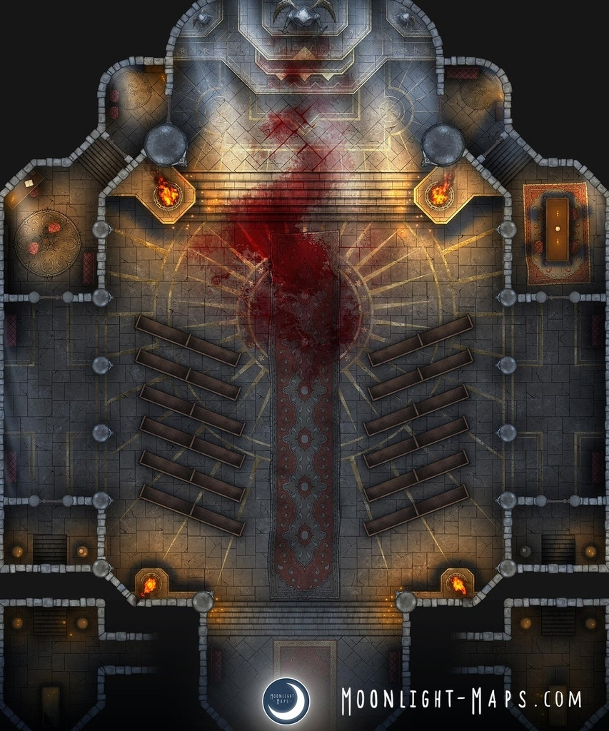 A fantasy cathedral with blood leading to the altar