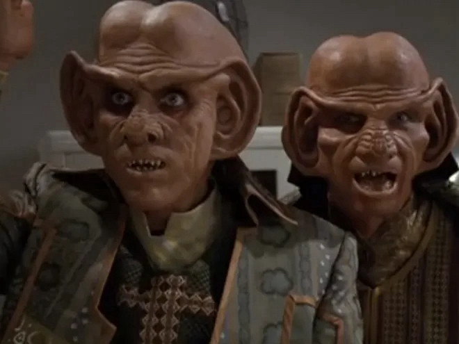 a still of ferengi brothers quark and rom from the show star trek: deep space nine