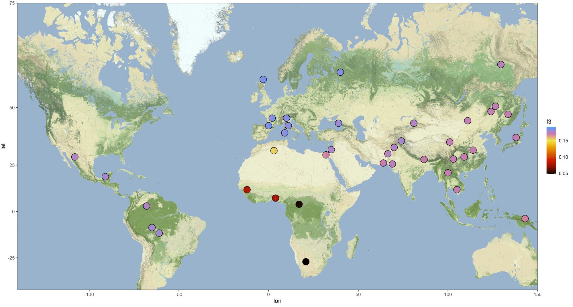 Genetic proximity of the Buran Kaya III individuals with modern Human populations as assessed with outgroup-f3-statistics. Bennett, Parasayan et al., 2023