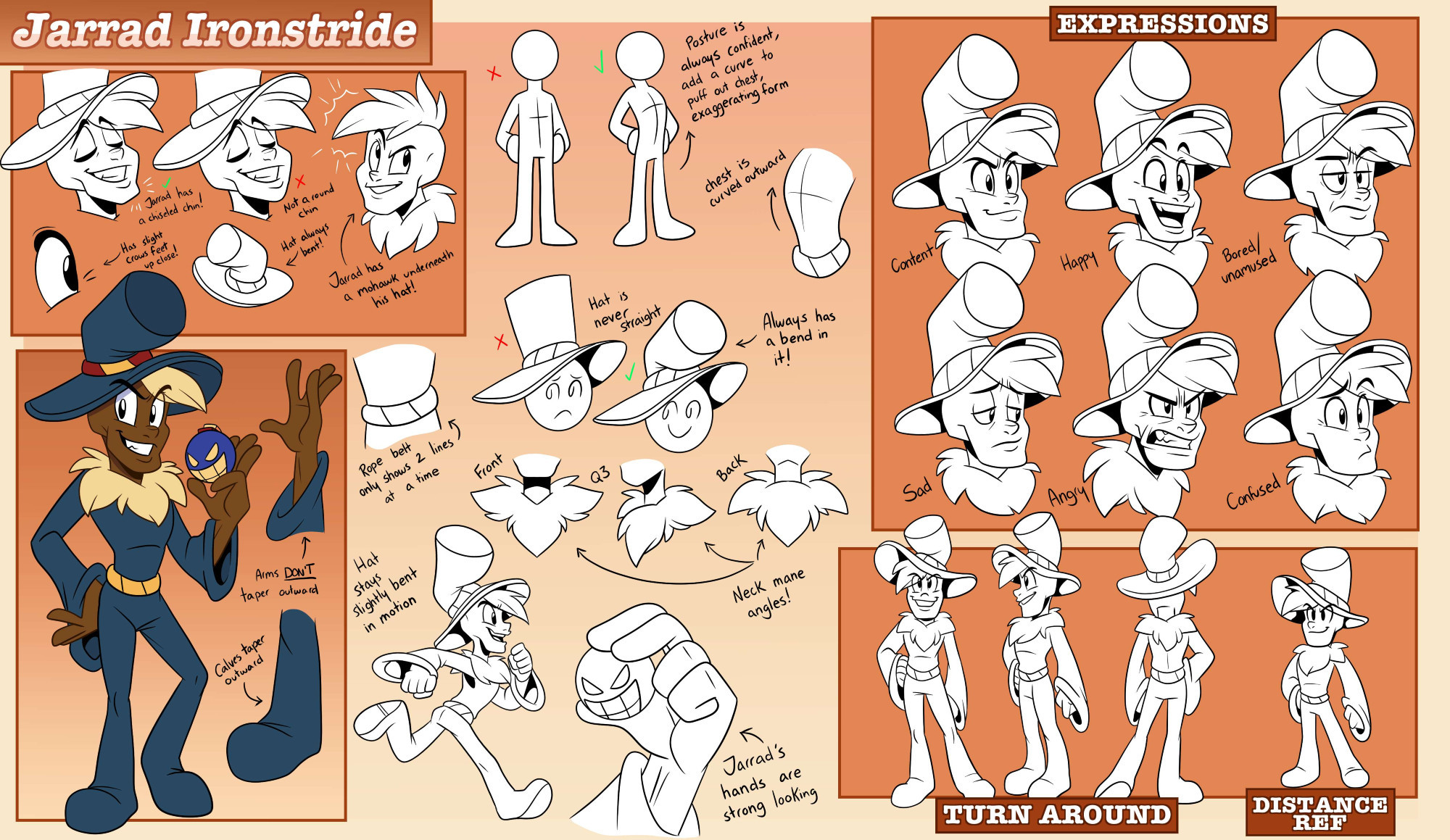 Character reference sheet for a Scarecrow named Jarrad Ironstride! 