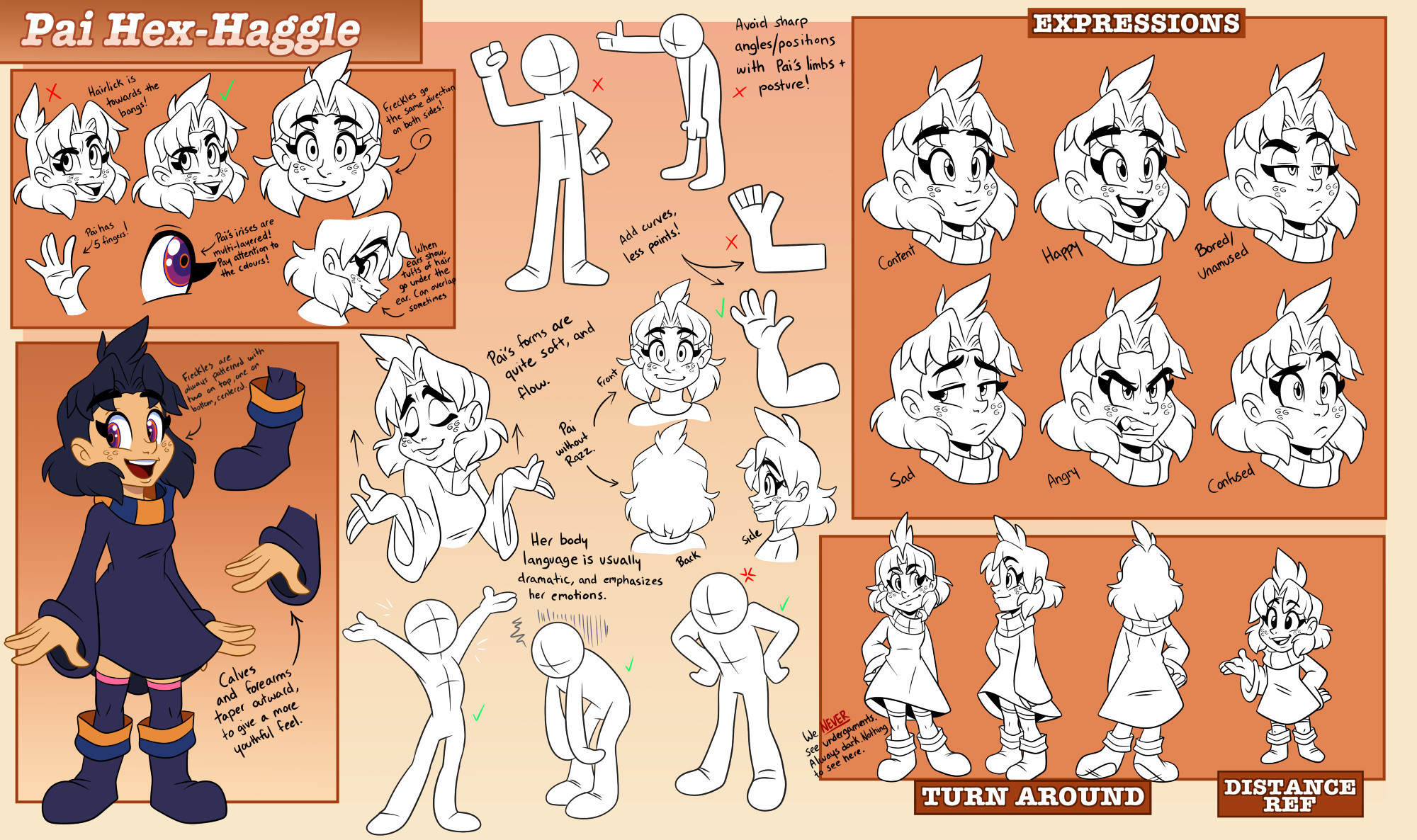 Character reference sheet for a witch named Pai Hex-Haggle!