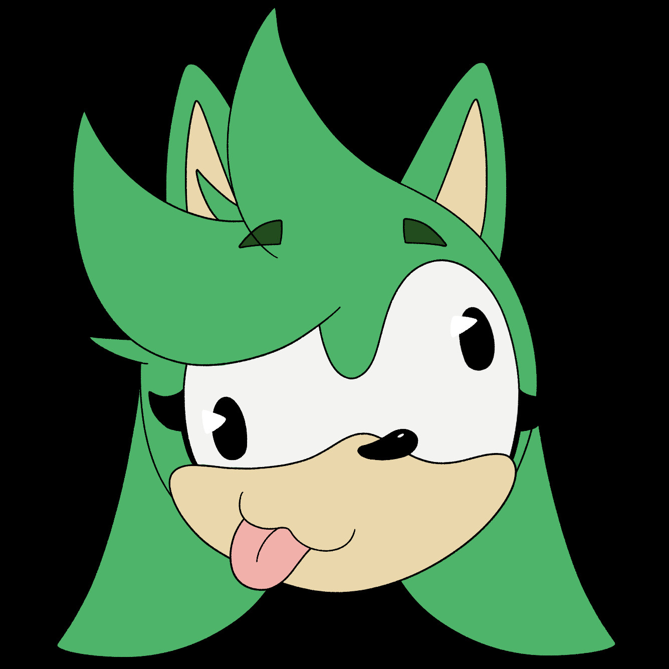 Pea the Green, a mobian hedgehog who's got her tongue sticking out and her eyes facing different directions