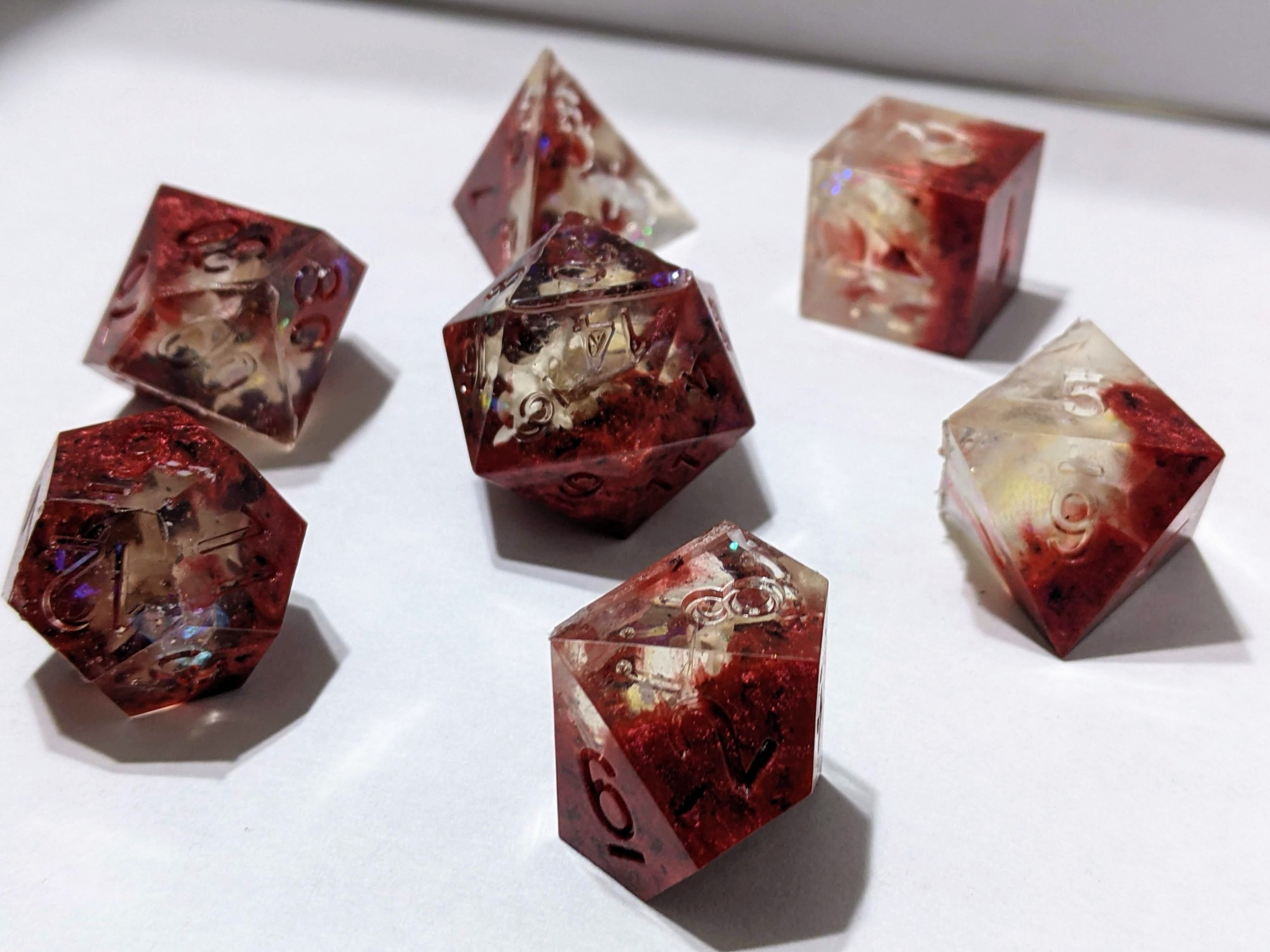 Snake blood dice! Half clear resin and Half scarlet resin with snake vertebrae 