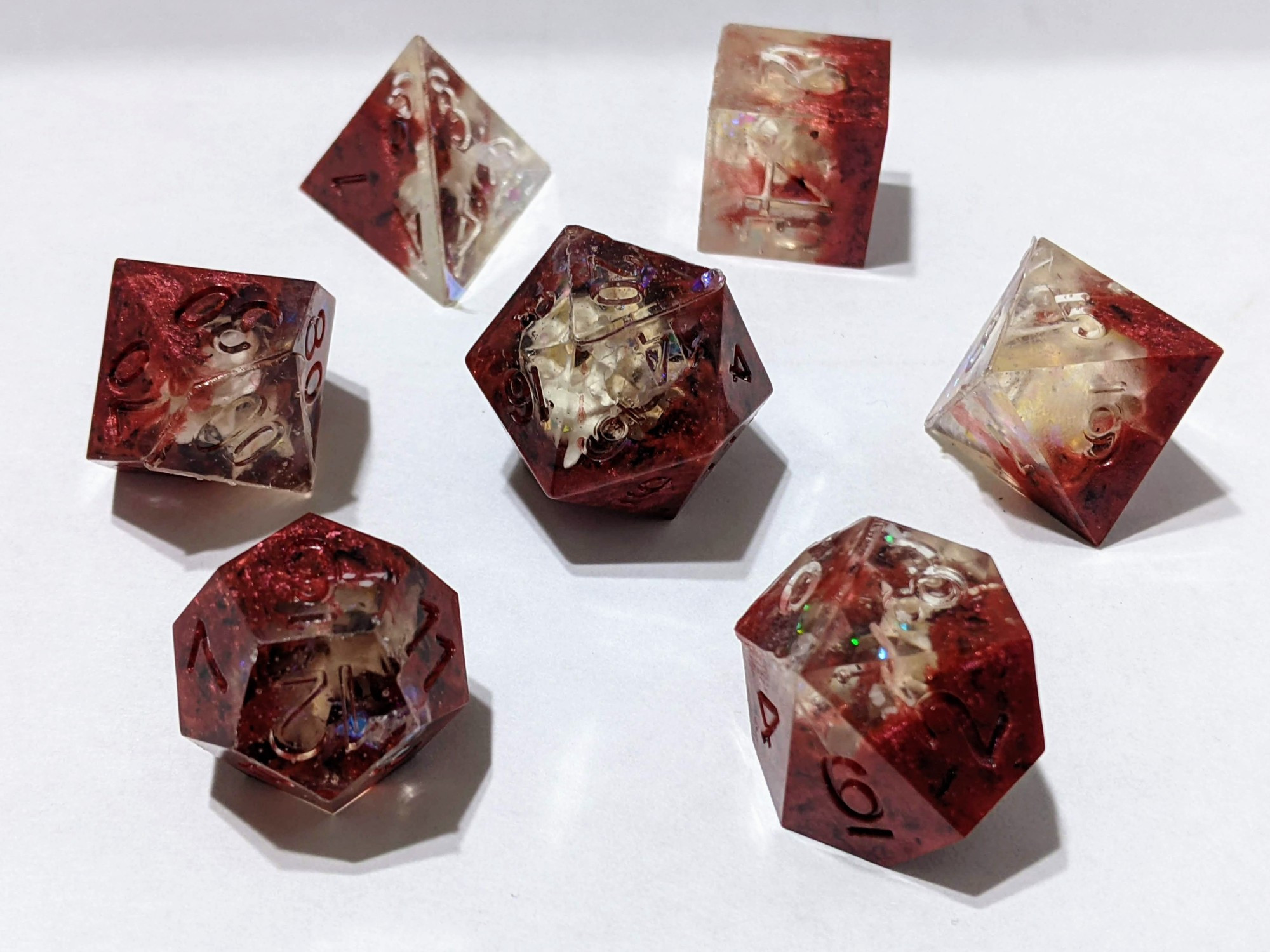 Snake blood dice! Half clear resin and Half scarlet resin with snake vertebrae 