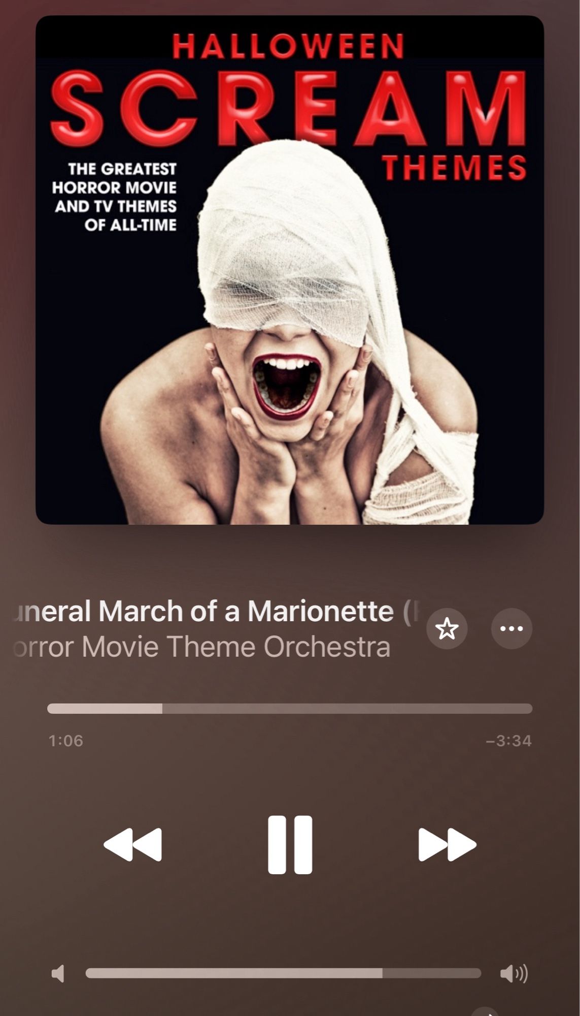 Funeral March of a Marionette (from Alfred Hitchcock Presents) on the Halloween Scream Themes album and part of my personal “Horror themes” playlist.