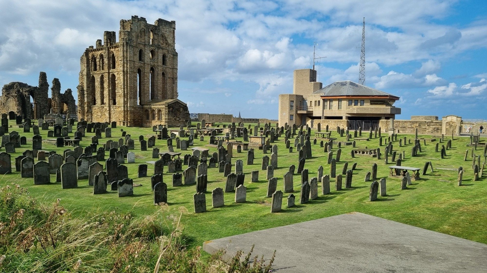 Graves, Priory and Coastguard building at Tynemouth Abbey.