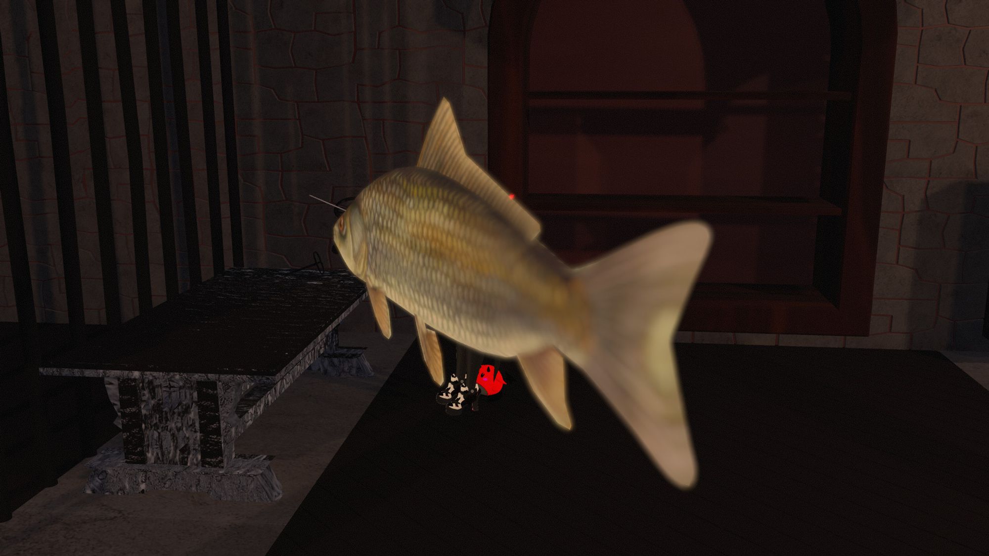 Fish avatar hanging out in the castle dungeon