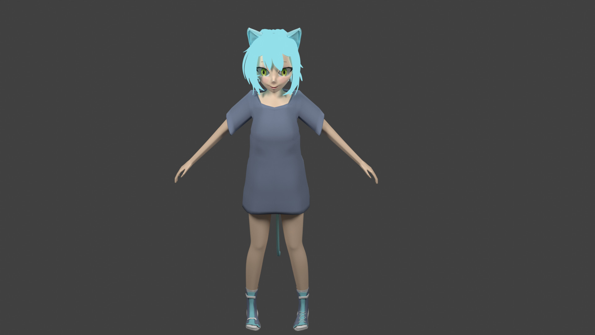 Blender creation of krumroll, your totally not stinky cat vtuber 