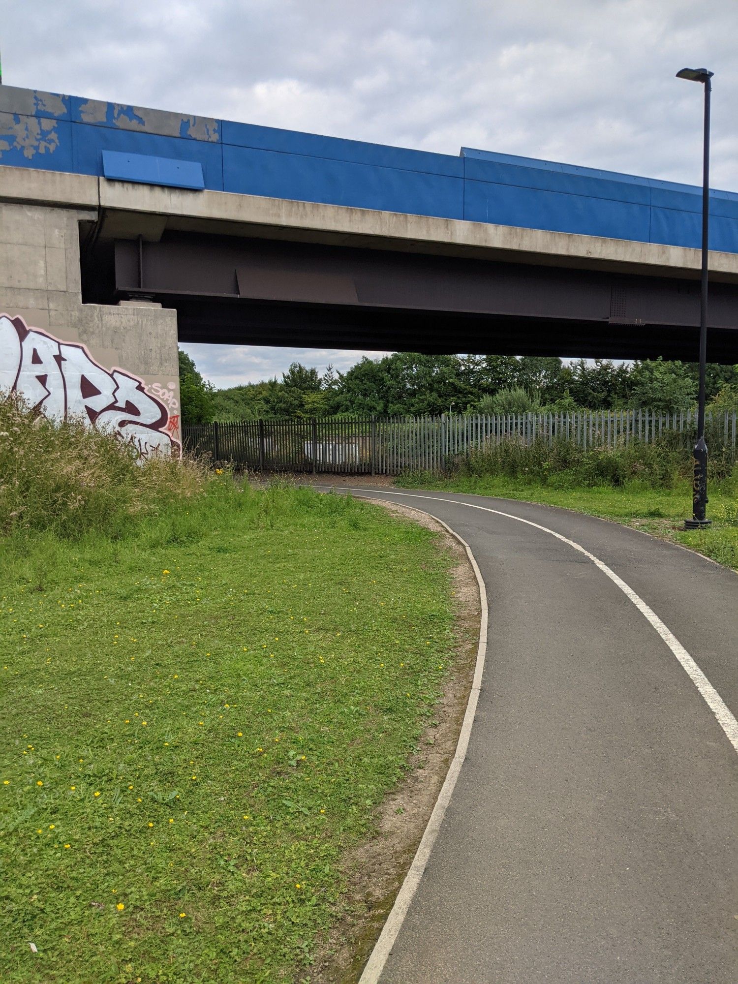 Cycle way going under a road bridge in Stockton-on-Tees