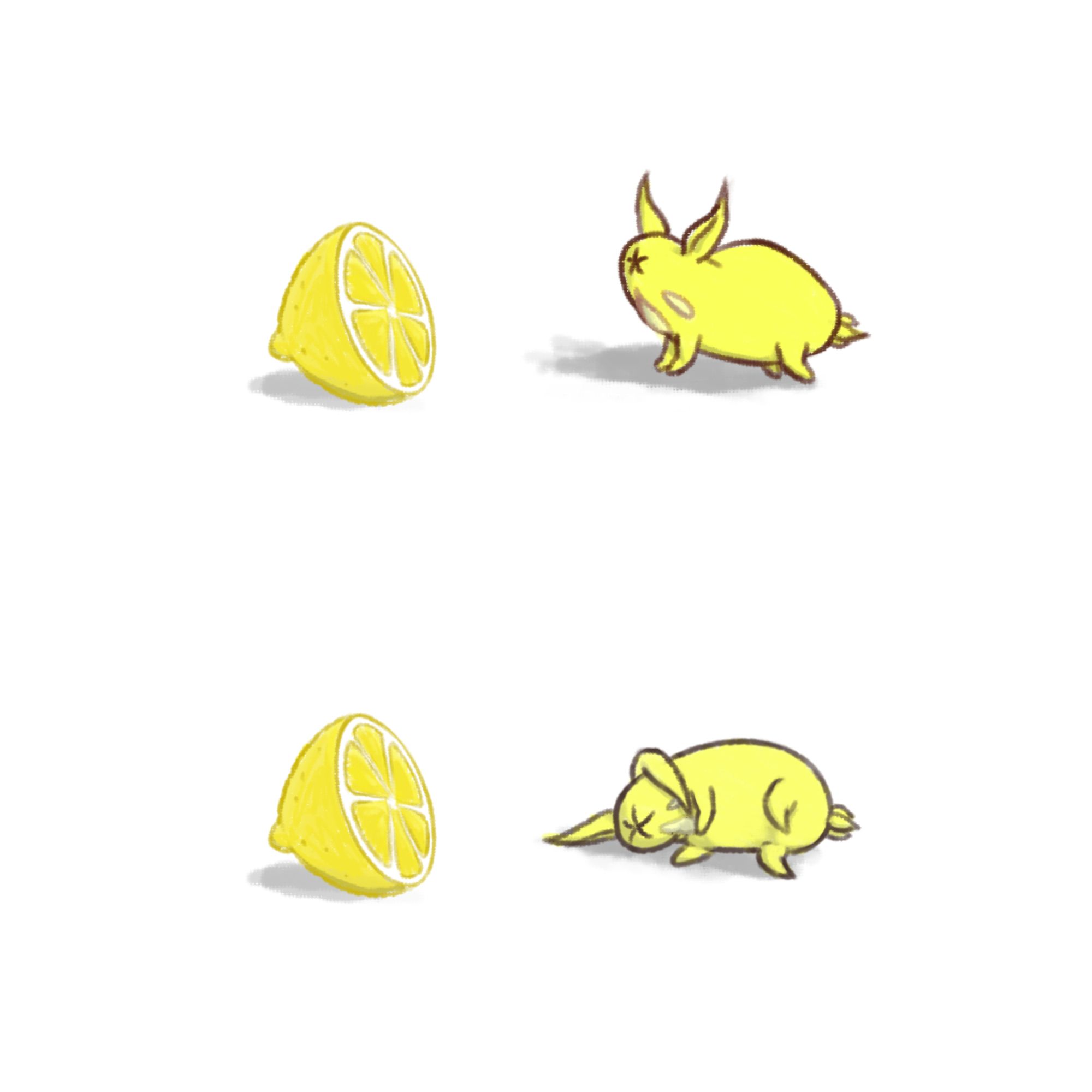 Top half shows Irumyuui's child standing next to a lemon. Bottom half shows Irumyuui's child dead next to a lemon.