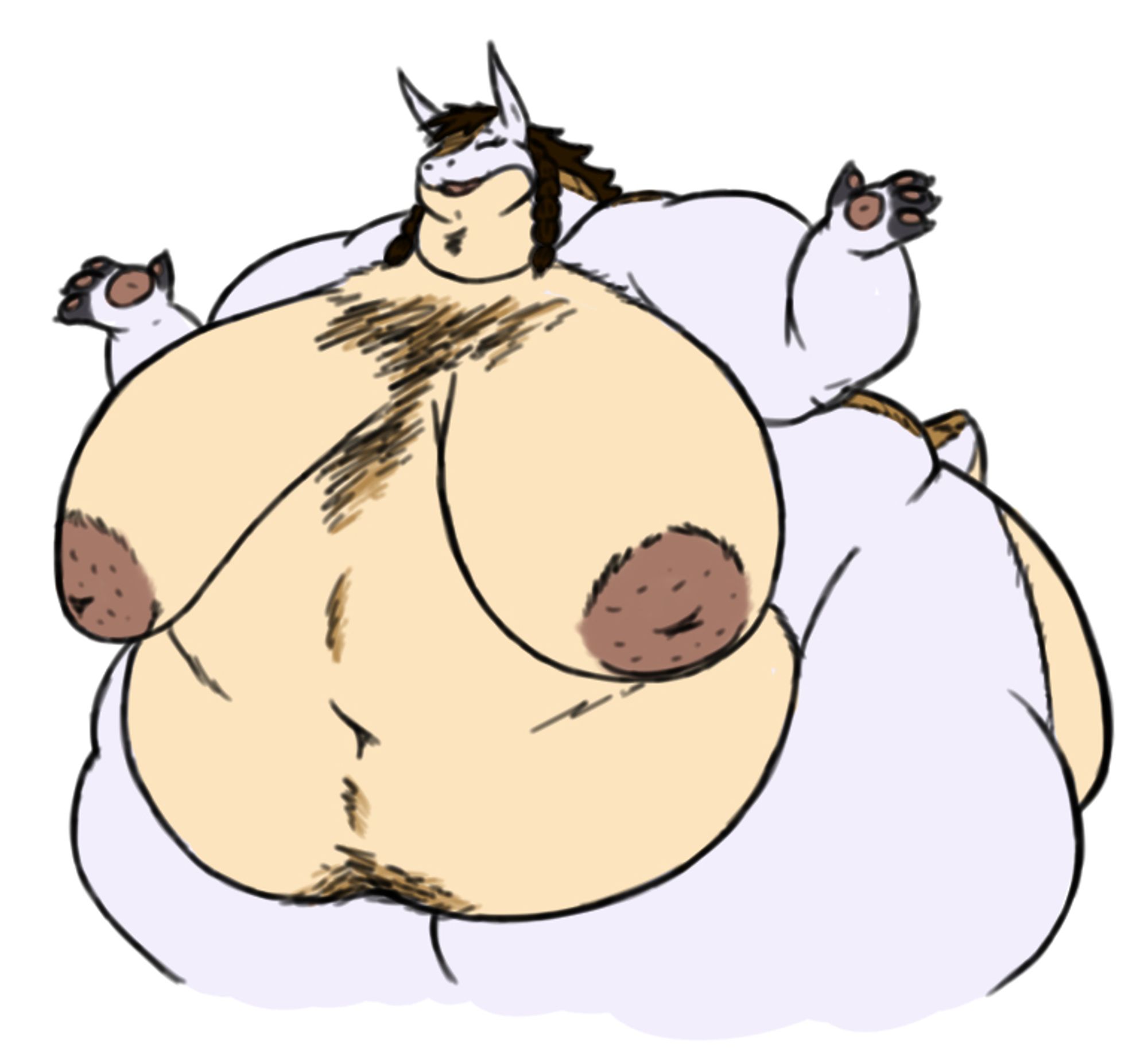 A large polar behe with big everything shrugging happily, naked.