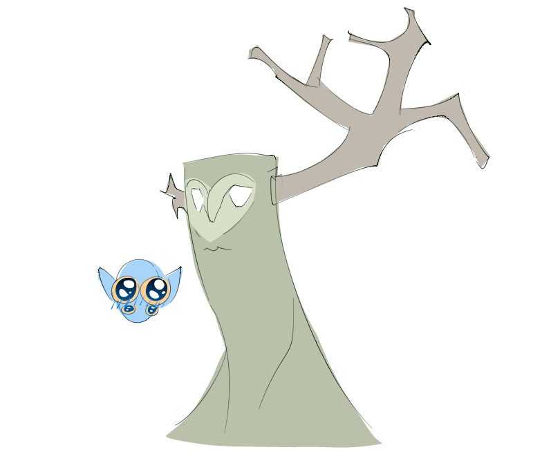 doodle of prisoner owlk head with hatchling being all cuetsy from the game outer wilds