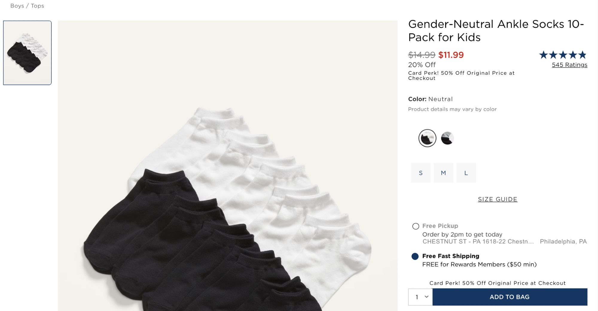 a screenshot of a product called "gender-neutral ankle socks 10-pack for kids"