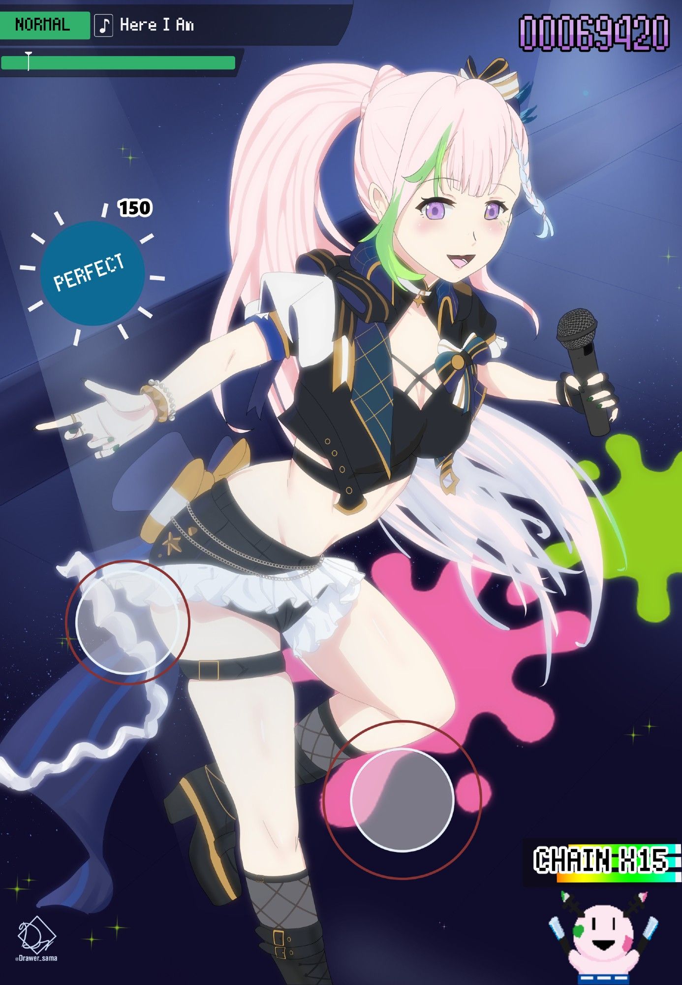 Airani Iofifteen from hololive ID as she would look in a Rhythm Game. Fanart by Drawersan