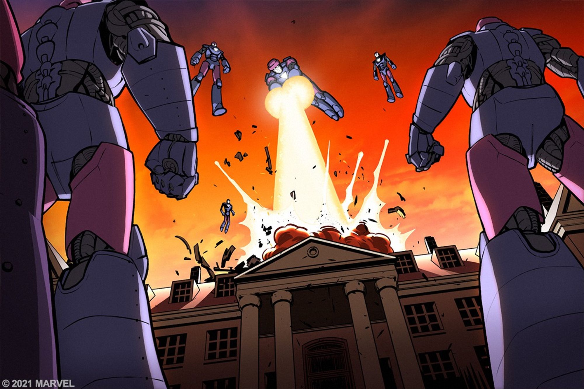 The Hellfire Sentinels attack the X-Mansion