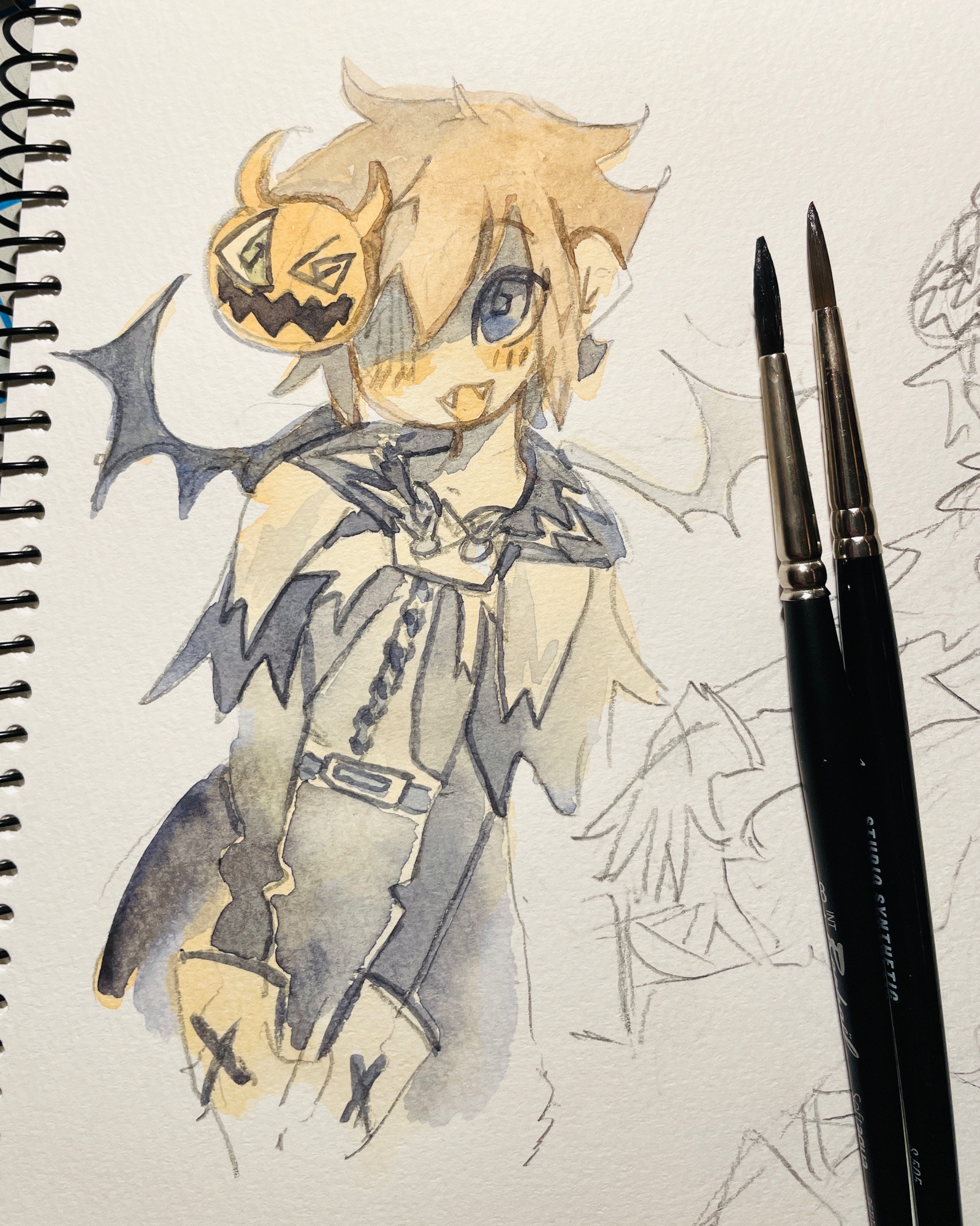 Halloweentown Sora watercolor drawing