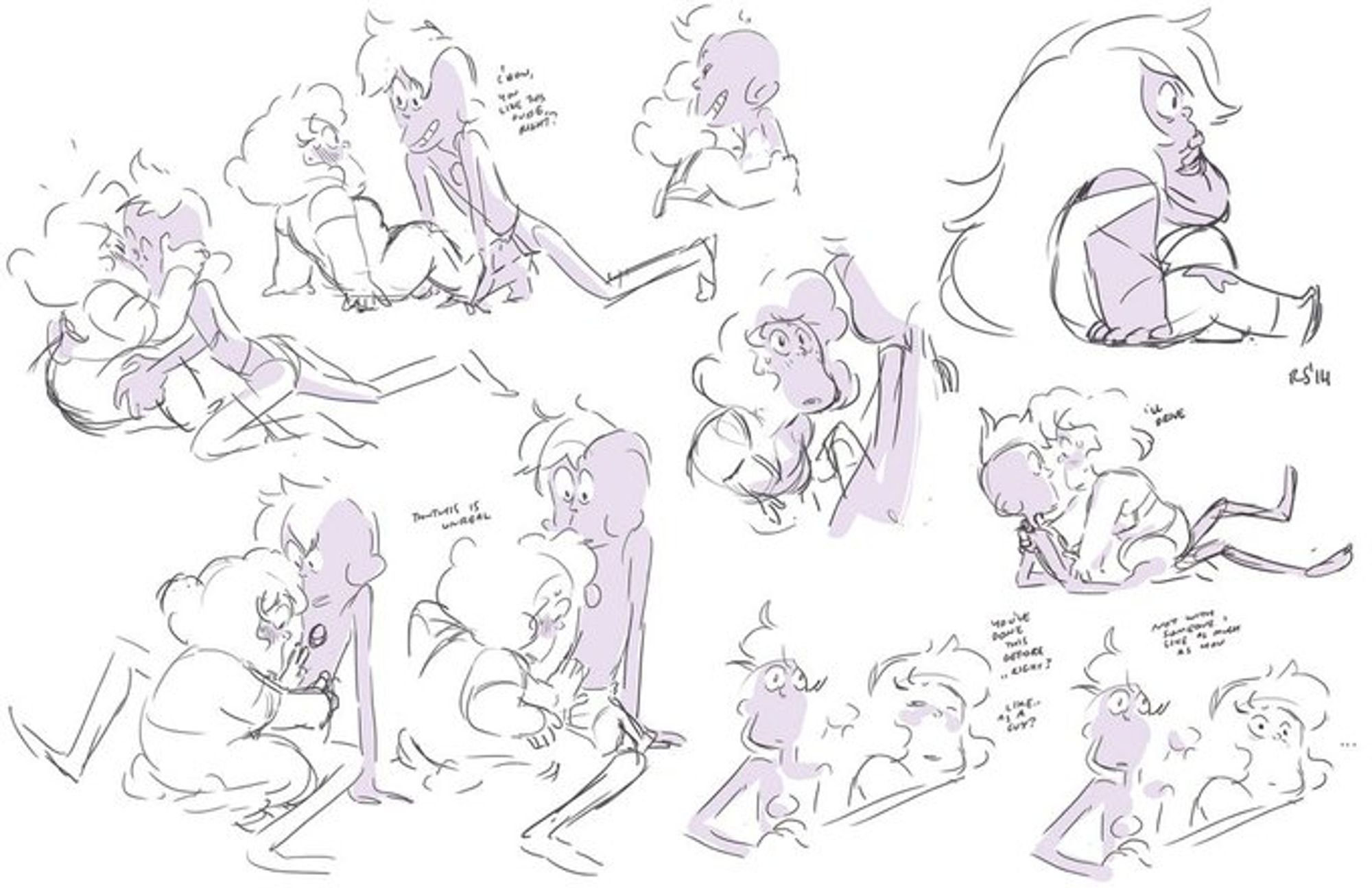 sketches of sadie and amethyst from steven universe where amethyst transforms into lars and fucks sadie