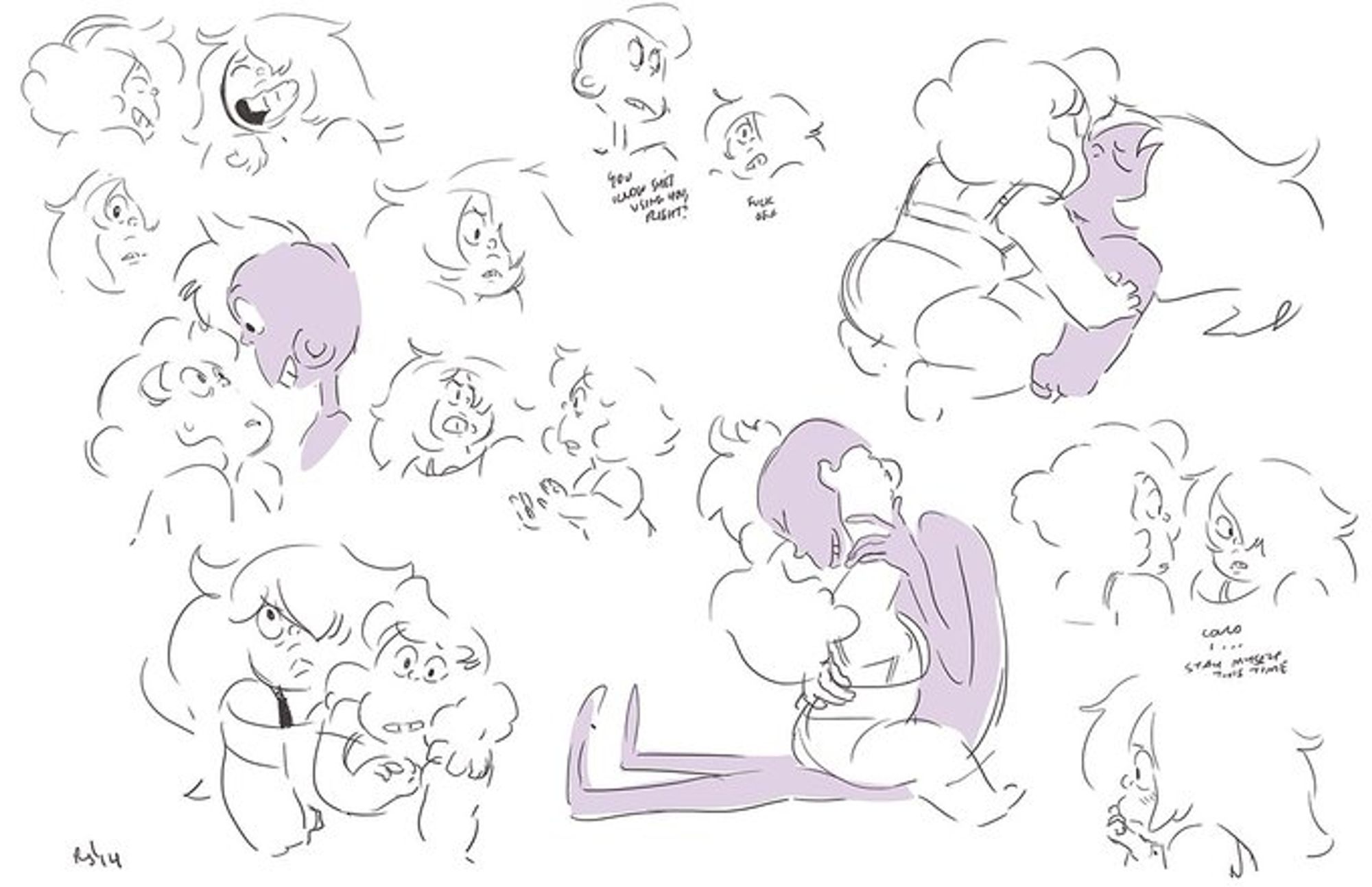 sketches of sadie and amethyst from steven universe where amethyst transforms into lars and fucks sadie