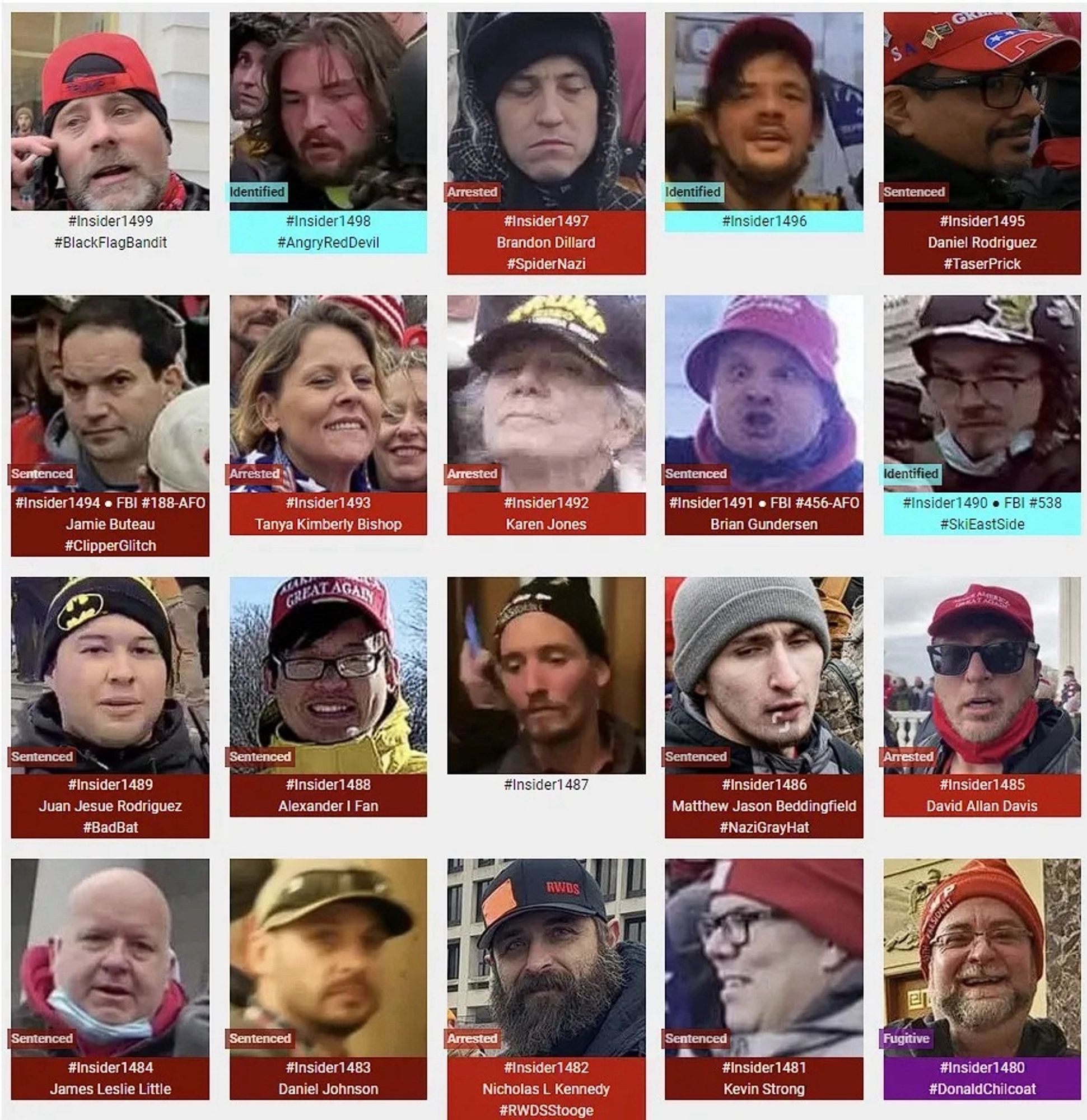 Photos of January 6th riot suspects who were observed inside the US Capitol Building.
(Range: 1,480 through 1,499, of 3,268) 👇
(as of February 22nd, 2024)
(#InsiderWebpage0222)
#SeditionHunters. #SeditionInsiders. #Jan6
Link: https://seditionhunters.org/seditioninsiders