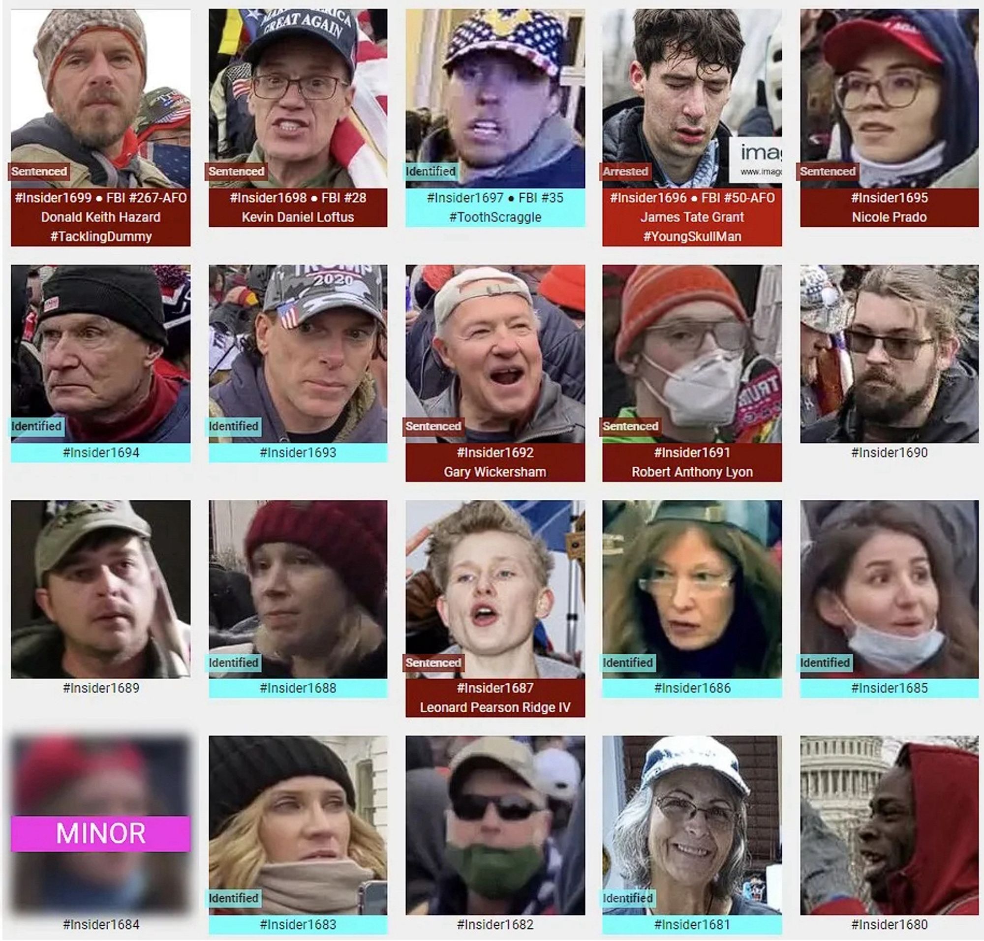 Photos of January 6th riot suspects who were observed inside the US Capitol Building.
(Range: 1,680 through 1,699, of 3,268) 👇
(as of February 22nd, 2024)
(#InsiderWebpage0222)
#SeditionHunters. #SeditionInsiders. #Jan6
Link: https://seditionhunters.org/seditioninsiders