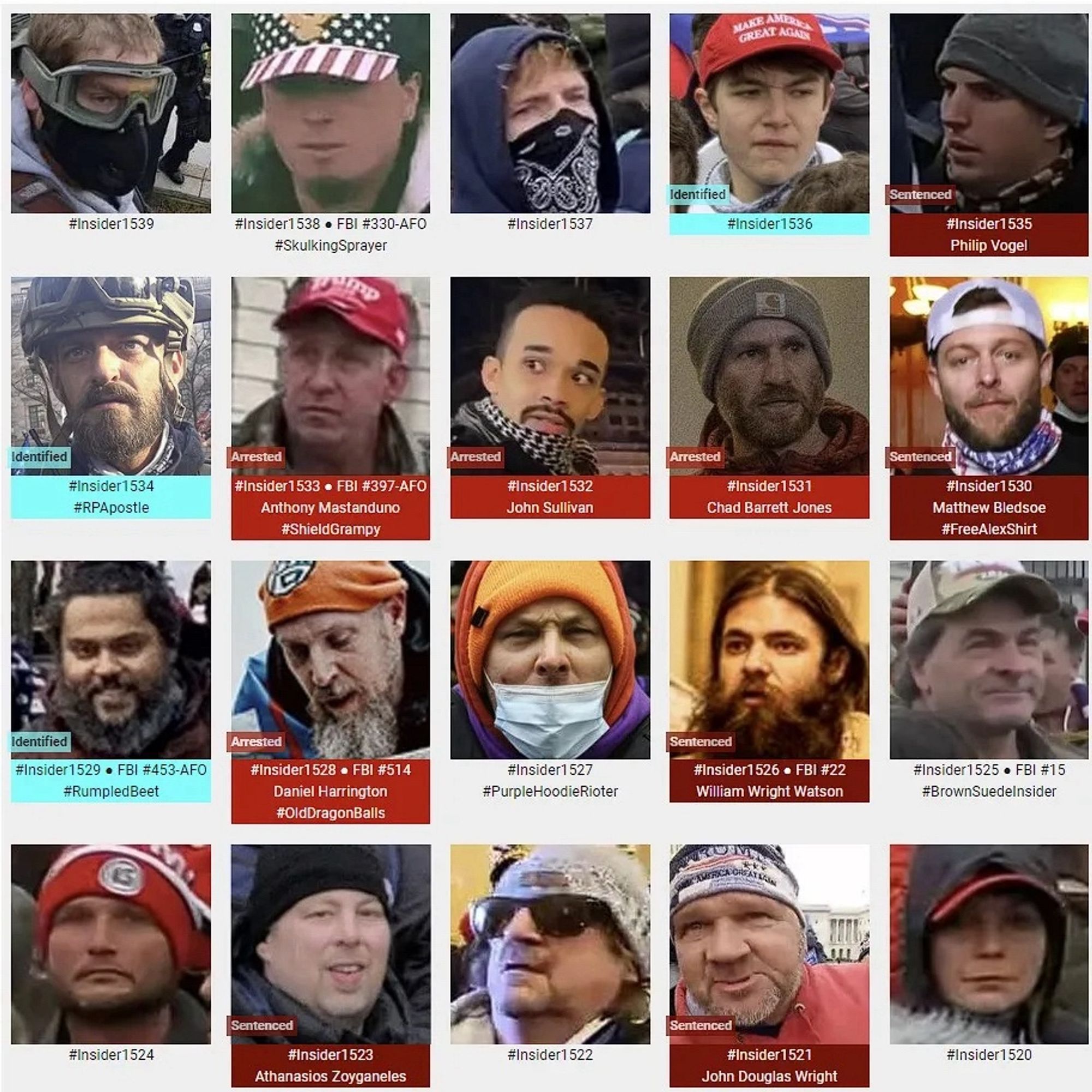 Photos of January 6th riot suspects who were observed inside the US Capitol Building.
(Range: 1,520 through 1,539, of 3,268) 👇
(as of February 22nd, 2024)
(#InsiderWebpage0222)
#SeditionHunters. #SeditionInsiders. #Jan6
Link: https://seditionhunters.org/seditioninsiders