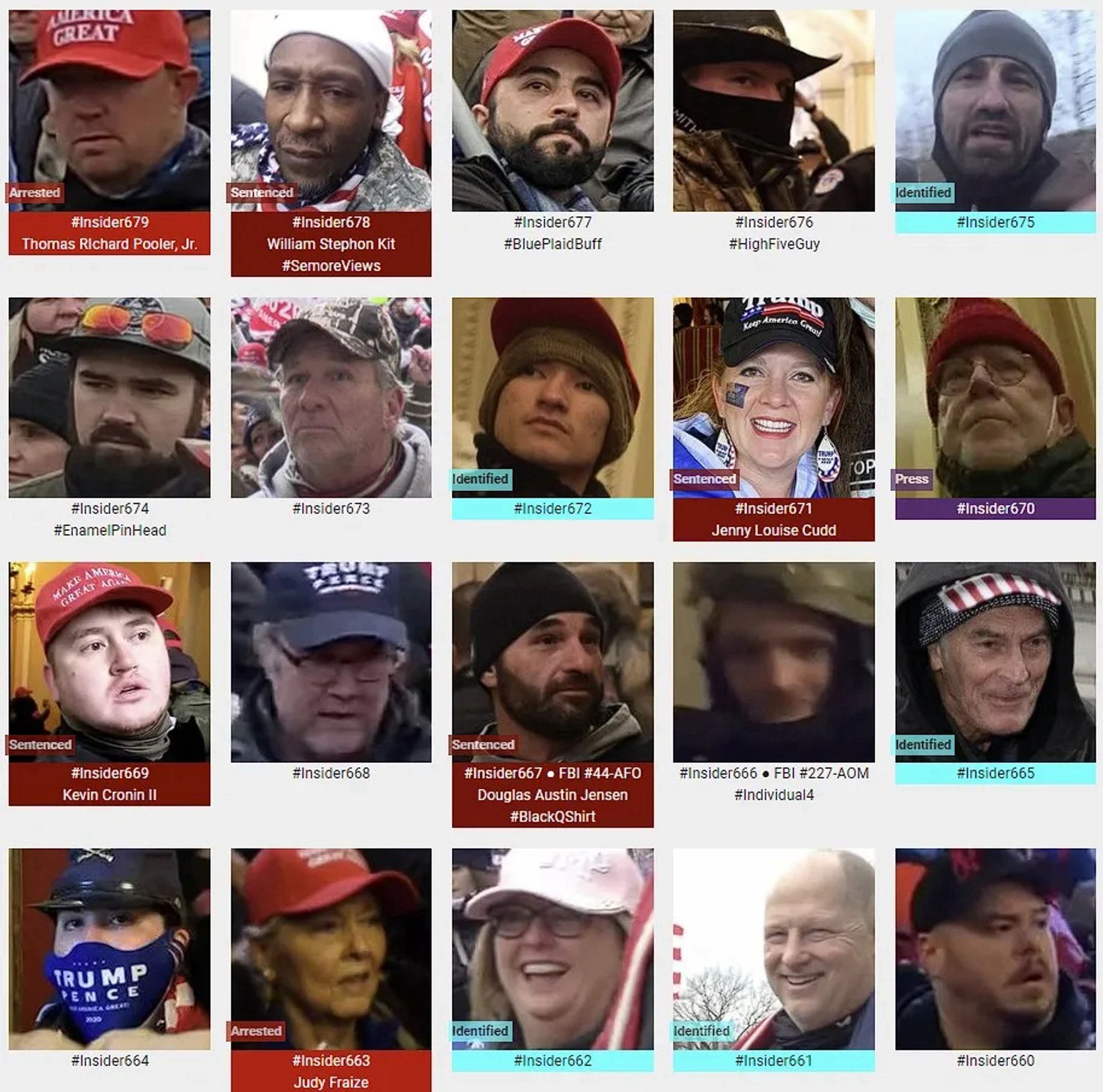 Photos of January 6th riot suspects who were observed inside the US Capitol Building.
(Range: 660 through 679, of 3,268) 👇
(as of February 22nd, 2024)
(#InsiderWebpage0222)
#SeditionHunters. #SeditionInsiders. #Jan6
Link: https://seditionhunters.org/seditioninsiders