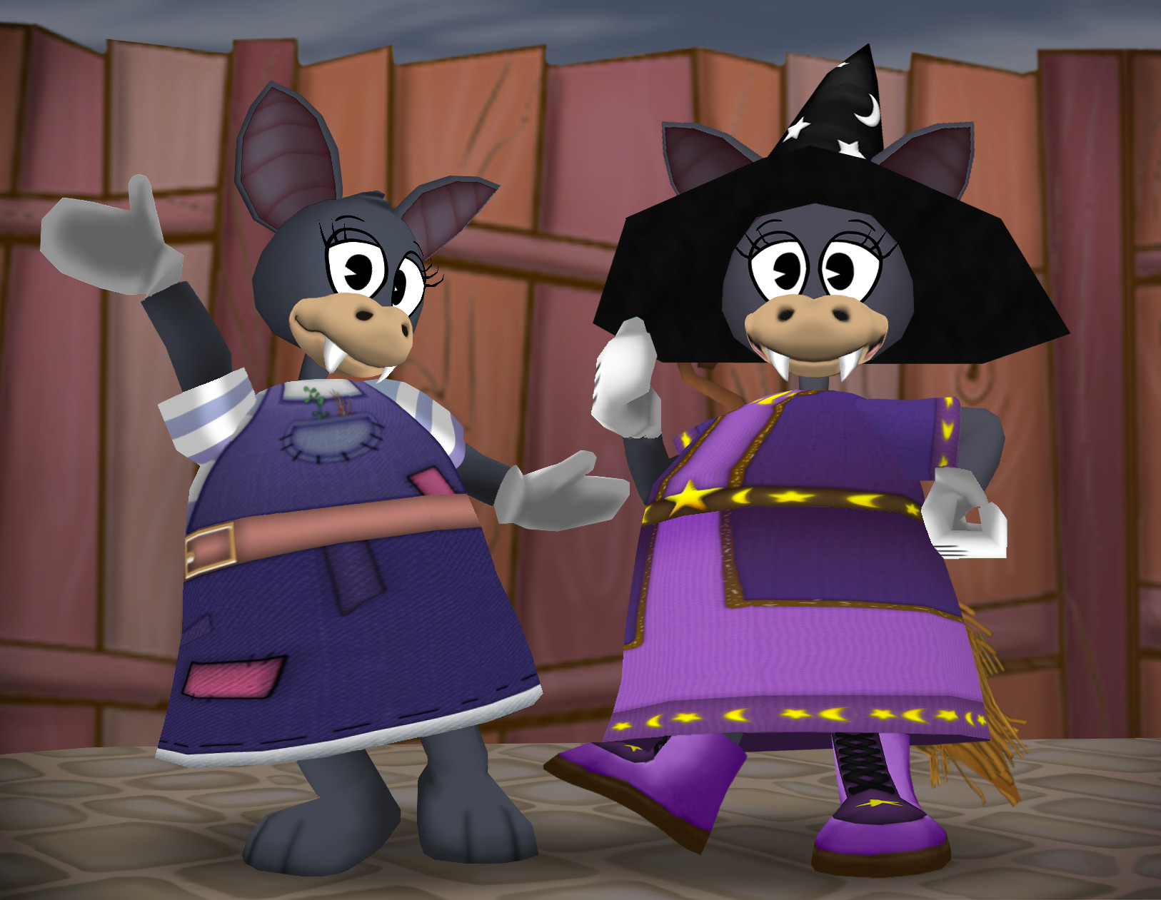 Elphabat and Hexidecimal posing in Toontown Central.