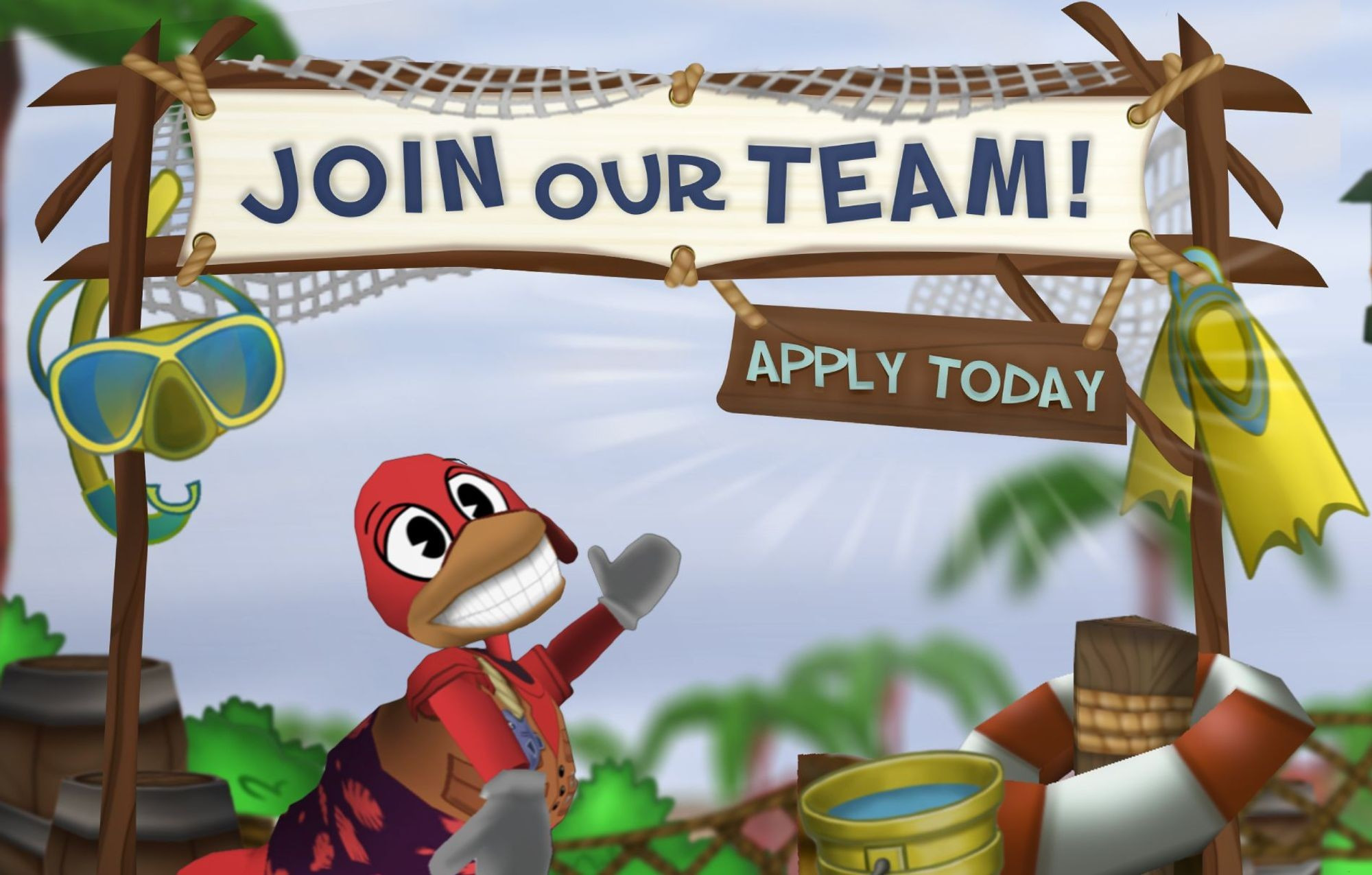 A Turkey Toon showing off a banner. The banner reads: "Join our team! Apply today"