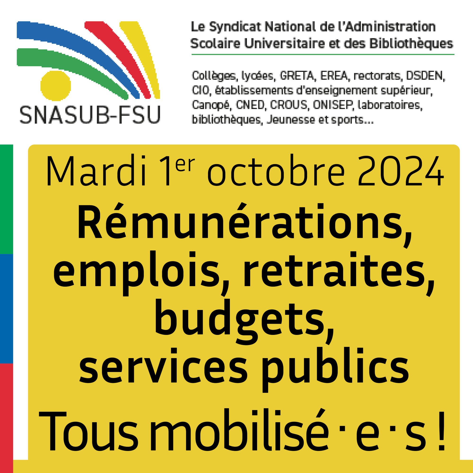 Rémunérations, emplois, budgets : se mobiliser pour la Fonction publique et les services publics le mardi 1er octobre !
#fonctionpublique #servicespublics #ÉducationNationale