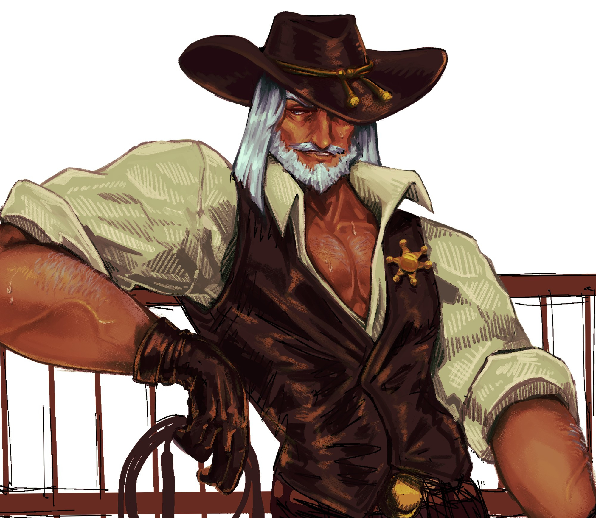 Alternate universe version of JP from Street Fighter 6 in cowboy attire